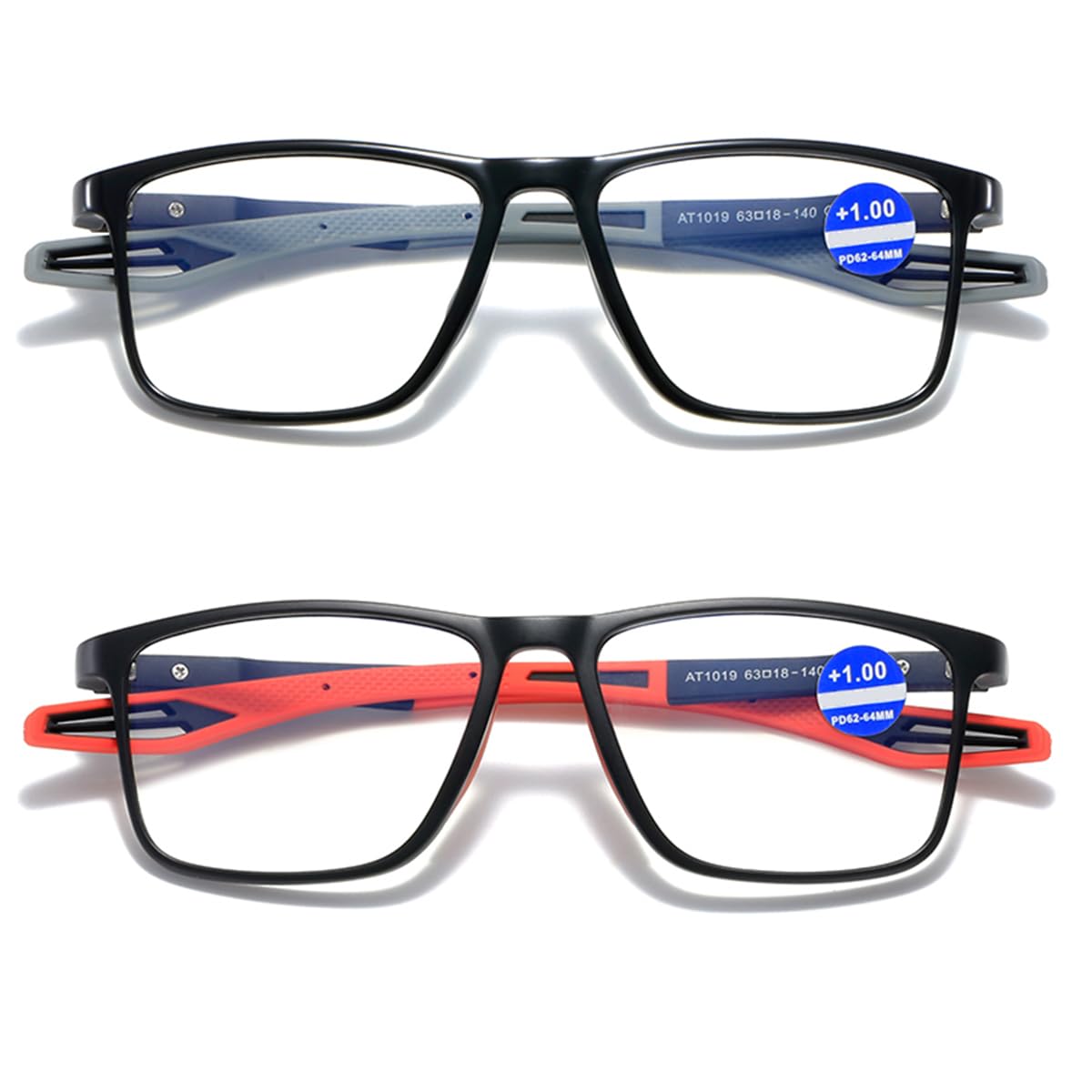 ZUVGEES 2 Pack TR90 Square Sports Reading Glasses for Men and Women(2 works(Black+Red),3.50) - Image 2