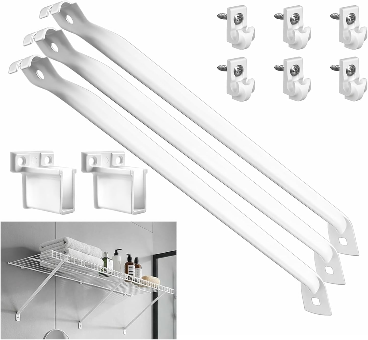 3 Pack Wire Shelf Brackets, Heavy Duty Metal Support for Wire Shelving Brackets, Closet Rod Brackets, Wire Shelf Brackets 12 inch, Sturdy and Stylish for Multi-Purpose Use in Closets and Bathrooms