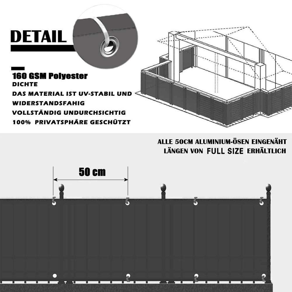 Balkonik balkonowy 50 x 200 cm, 100% odporny na warunki atmosferyczne i wiatr, zielony z liną i opaskami kablowymi, ochrona prywatności