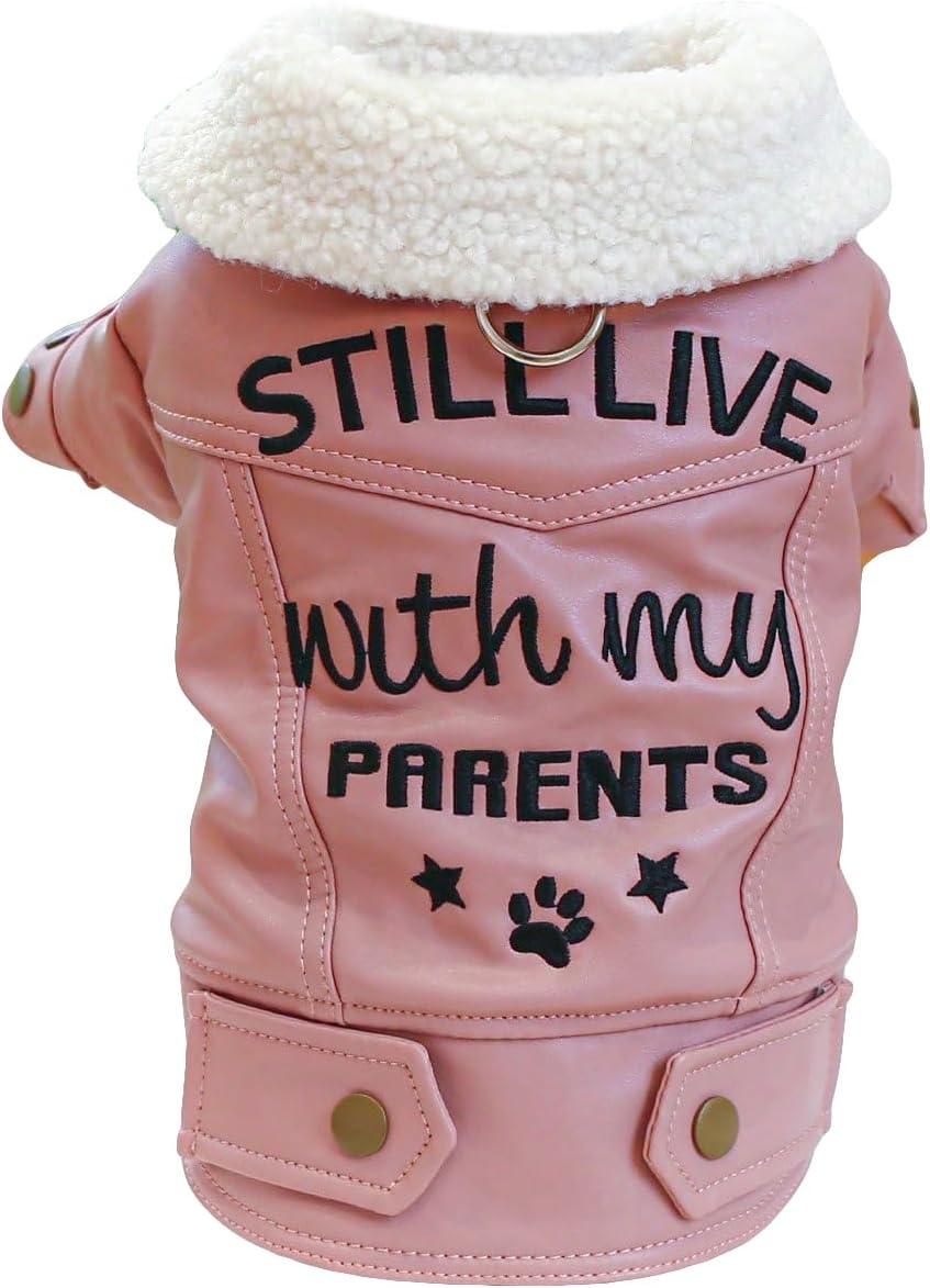 QWINEE Letter Print Dog Jacket Pu Leather Coat Puppy Cold