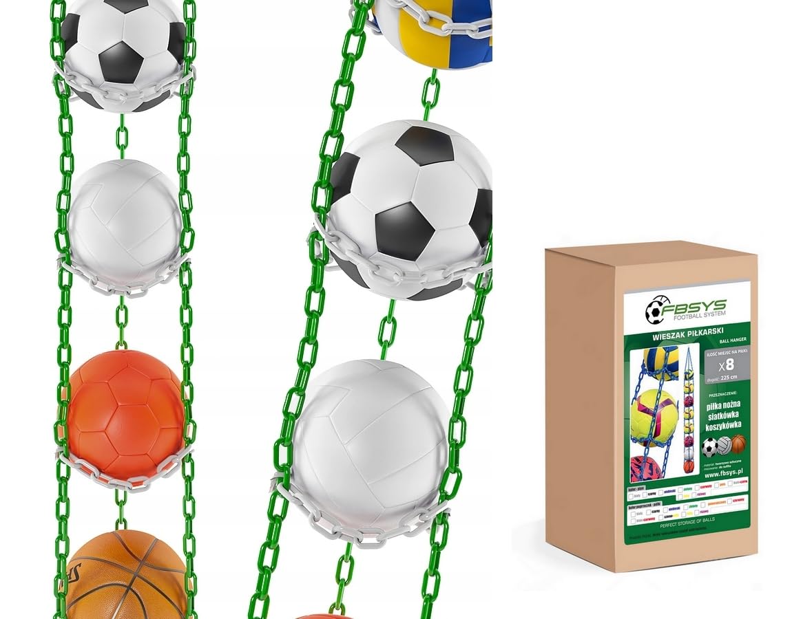Ballhalter - Halter für 8 Bälle (Basketball, Fußball, Volleyball) - Veranstalter für Bälle - Grün-Weiß