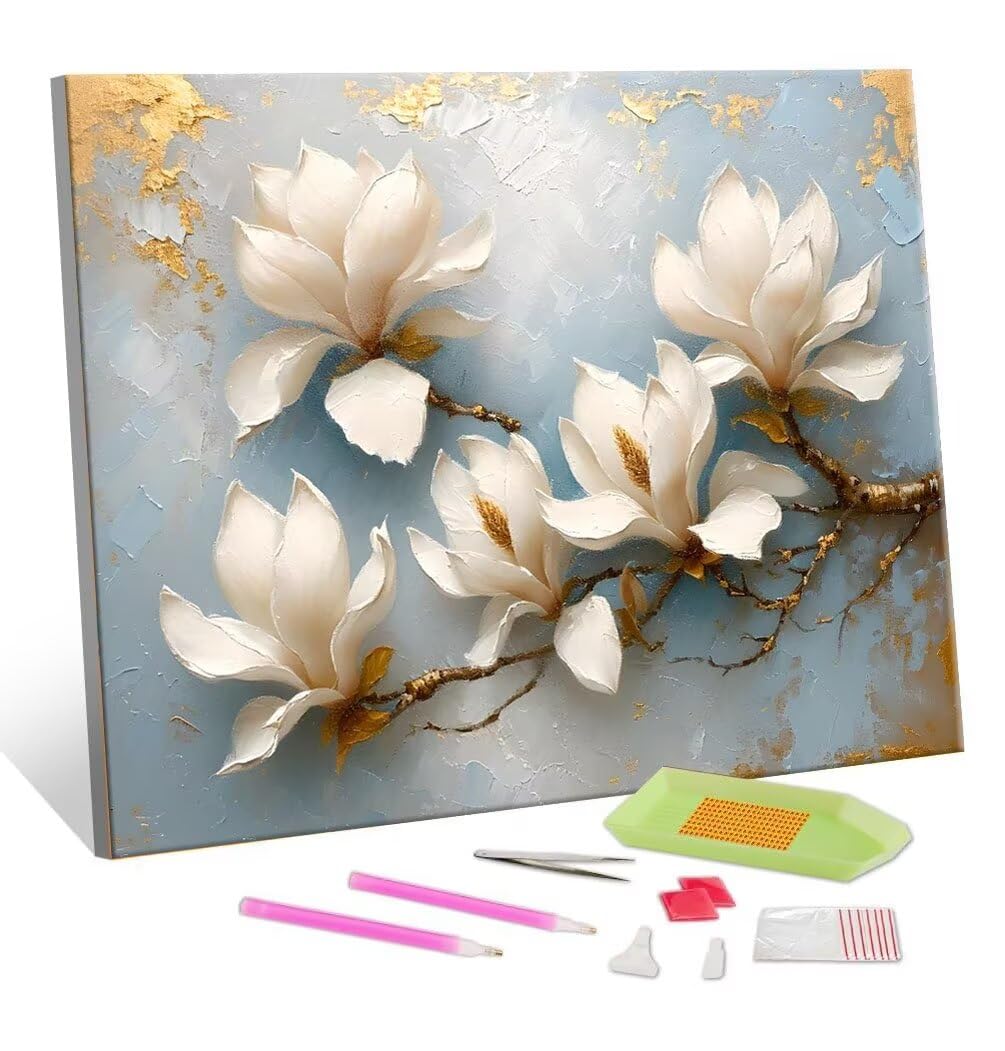 DIY Malarstwo diamentowe 5D, diamentowe zestawy magnolii dla dorosłych, sztuka ze strasu, płótno, haft, artykuły rzemieślnicze, dla dzieci i dorosłych, idealna dekoracja ścienna do domu, prezenty, 100