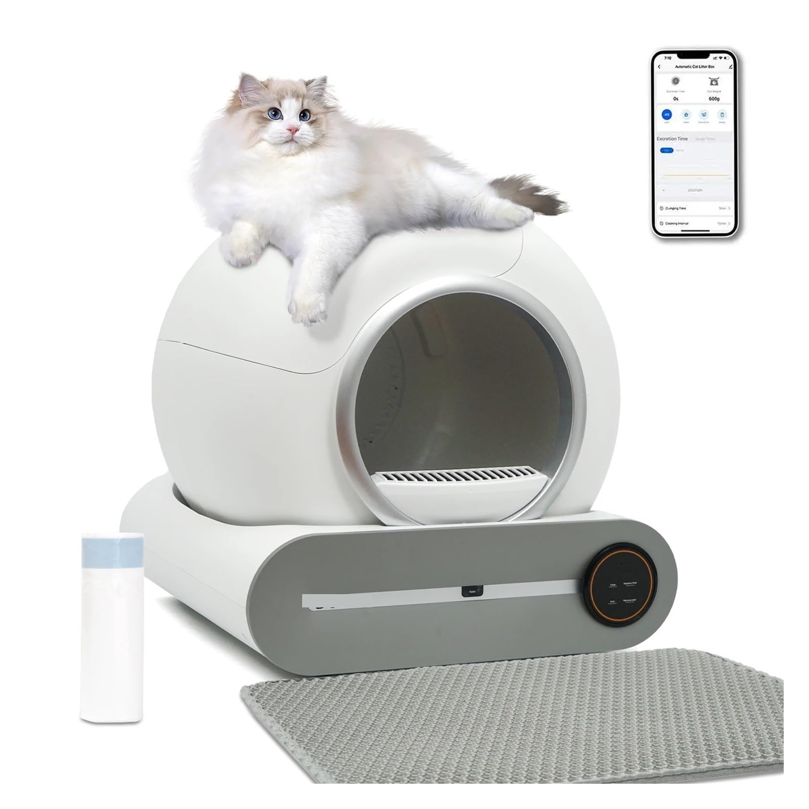 Baño para gatos, Caja De Para Gatos Autolimpiante, Bolsa Basura Automática Y Alfombrilla, Control Inteligente Por Aplicación Ino,para varios gatos