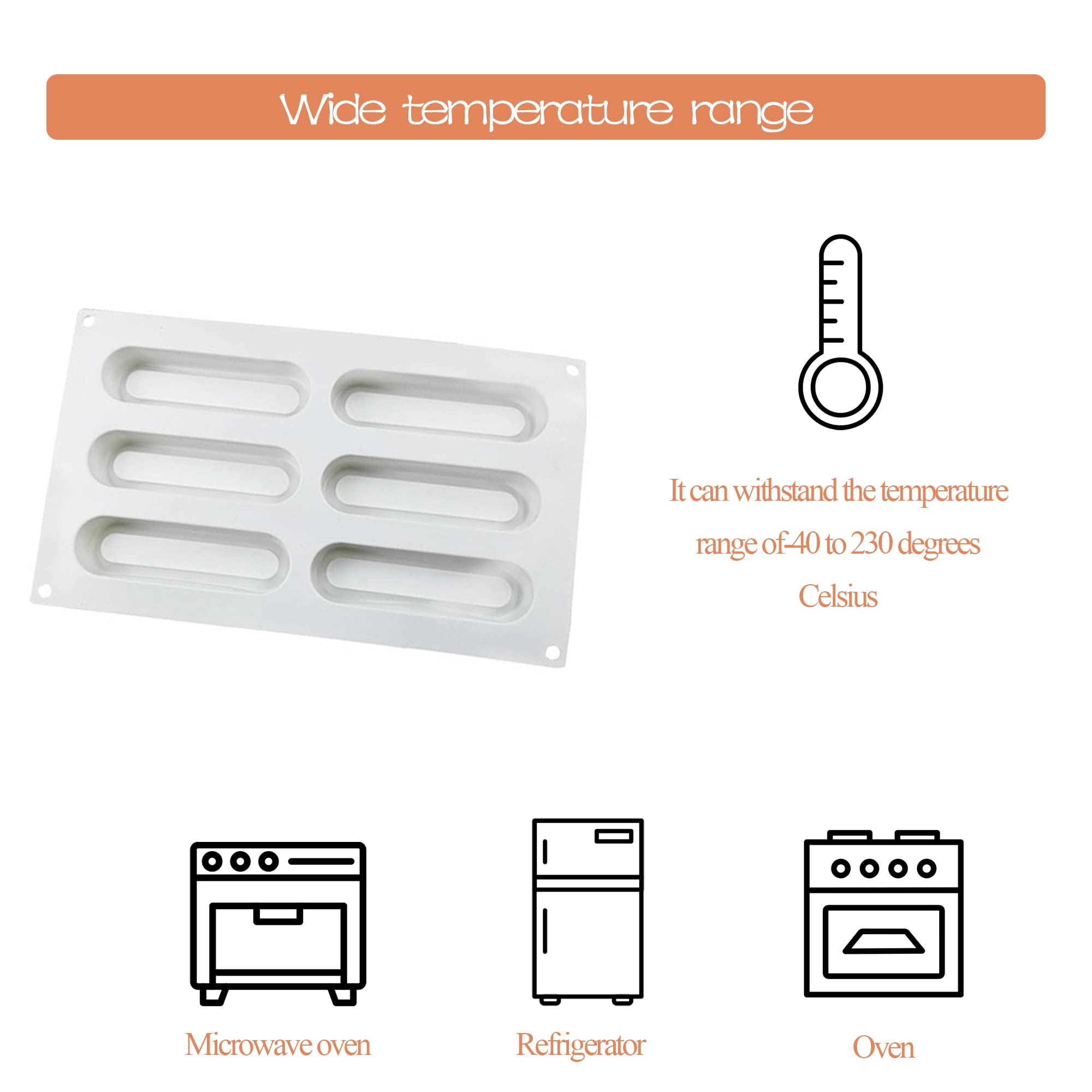 Moule à tige énergétique moule rectangulaire en silicone 6 cavités pour pain 295 x 173 x 30 mm / 11.61 x 6.81 x 1.18 BLAN CAISSETTE - Maison