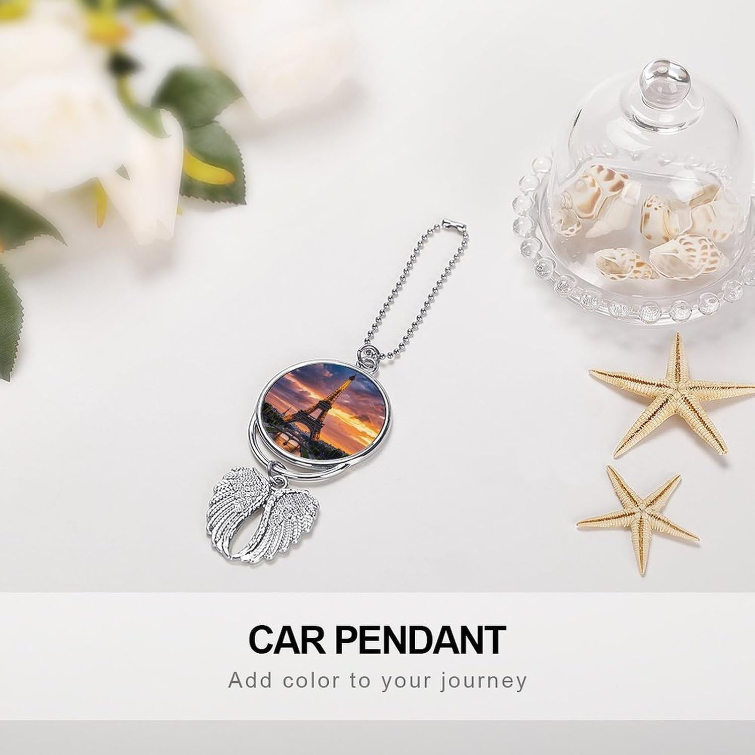 Beautiful Eiffel Tower Paris Guardian Angel Car Charm for Rear View Mirror image 4