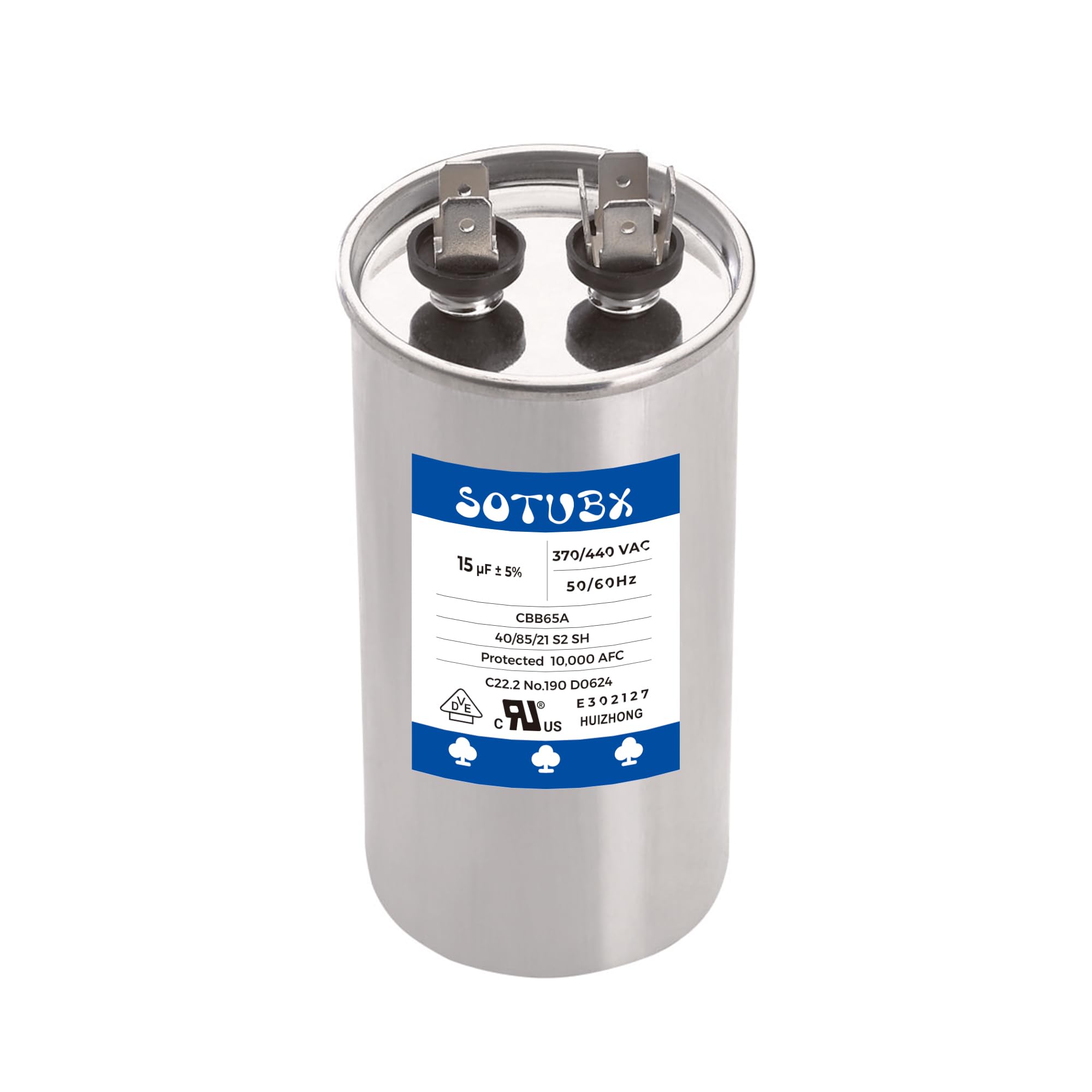 Sotubx 15uF 370/440VAC 50/60Hz CBB65 CBB65A Round Run Start Capacitor 15 MFD 370V/440V Air Conditioner for AC Unit Fan Motor Start or Pool Pump or Air