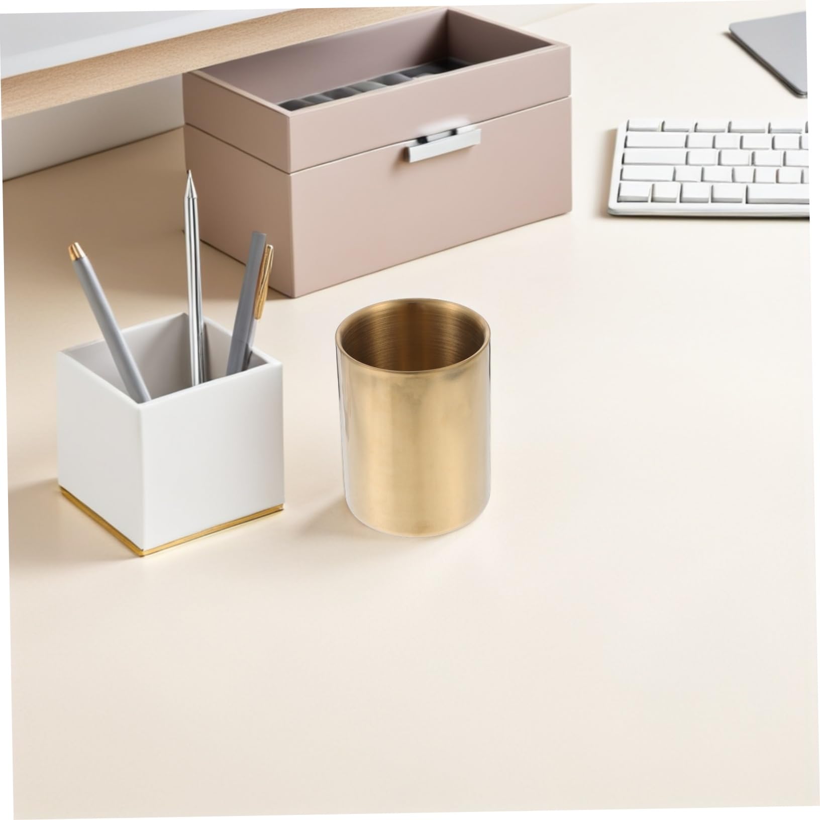 UKCOCO 2 Portalápices de Acero Inoxidable Redondos, Diseño Elegante y Moderno para Oficina y Espacio de Trabajo