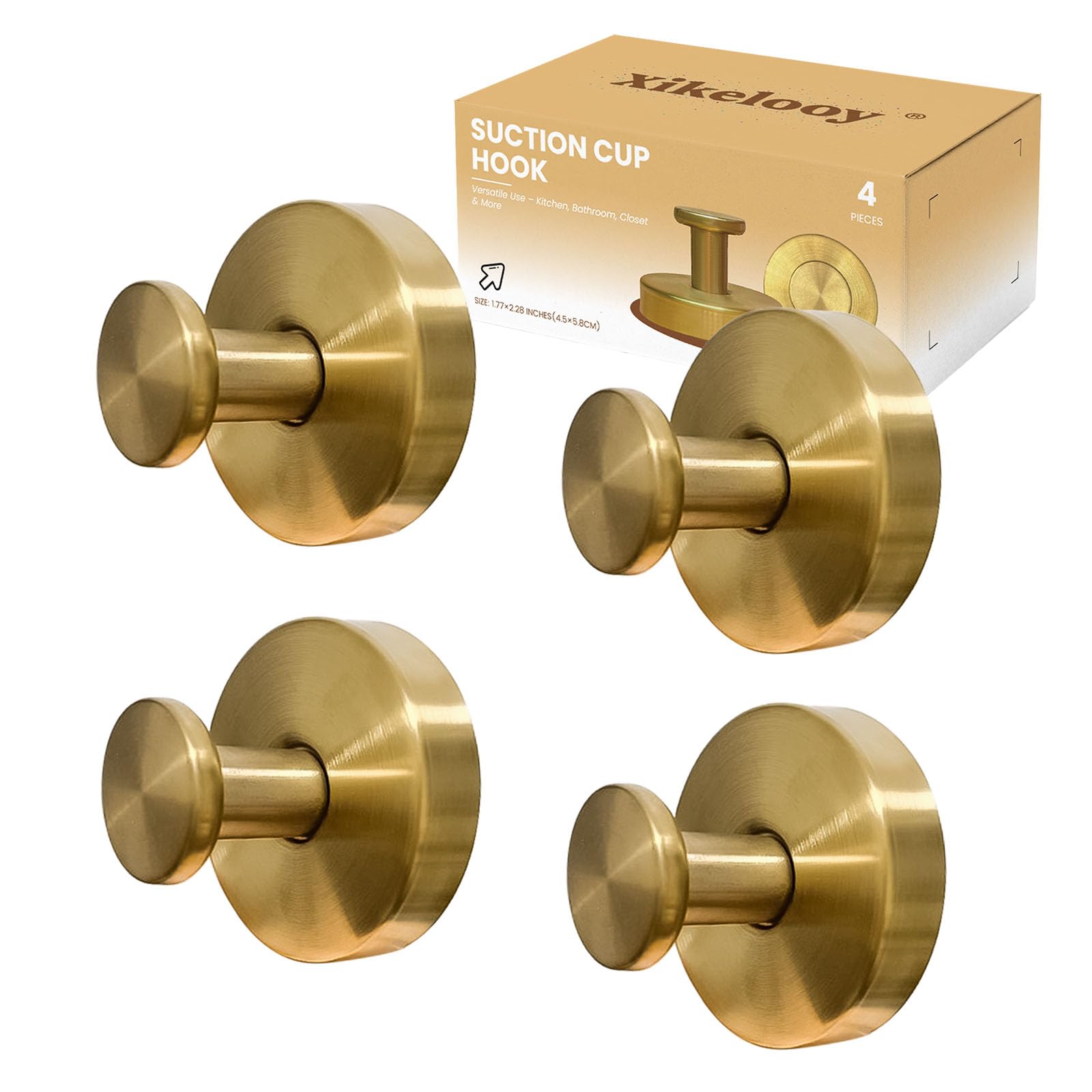 Suction Cup Hooks, Suction Cup Hooks for Shower,Removable Towel Hooks for Bathroom Window Glass Door Wall, Bath Robe Looafh Wreath Hook for Hanging (Gold)