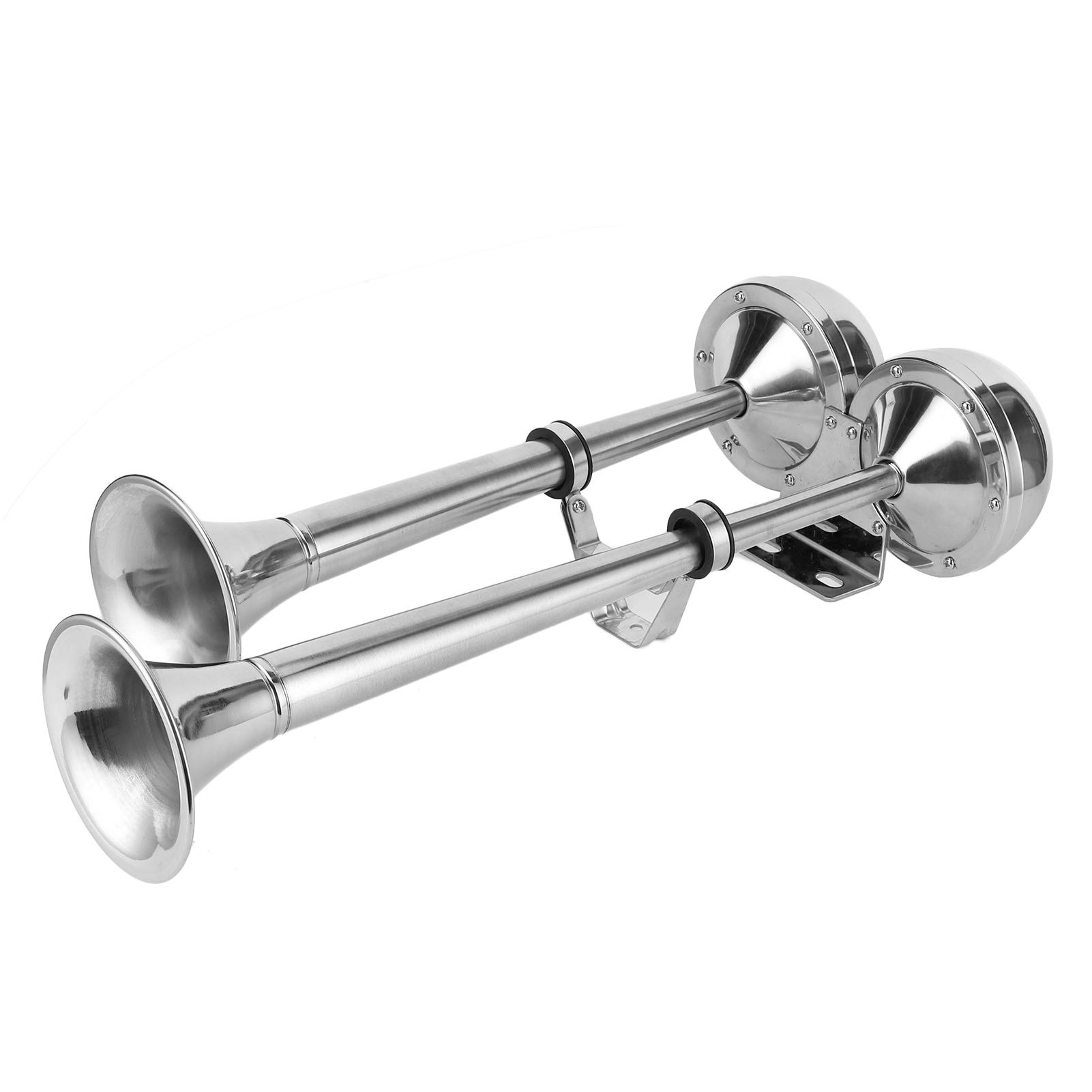 Bocina de Aire de Doble Trompeta de 12 V Sirena Eléctrica de Trompeta de Coche Sirena Pulida de Acero Inoxidable 304 para Barcos Marinos RV SUV Camión