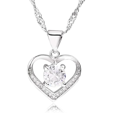 Amazon Aliba ネックレス レディース 人気 アクセサリー ハート 女性 シンプル ブランド キュービックジルコニア 水波チェーン 誕生日 プレゼント ボックス付き ネックレス 通販