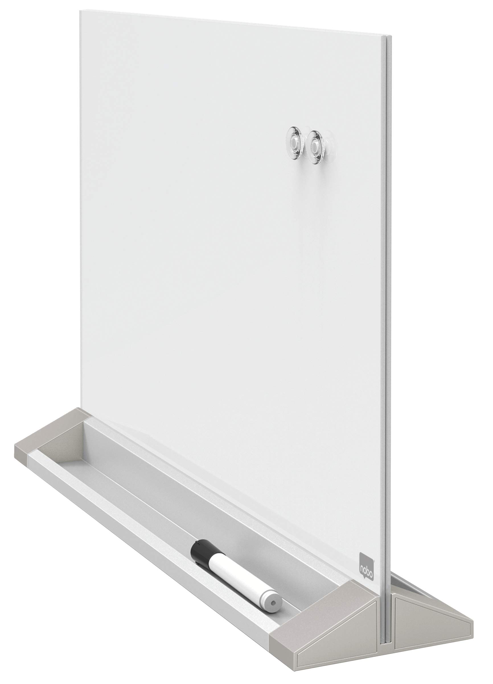 Nobo Pizarra Magnética Estable de Cristal para Escritorio, Doble Cara y Limpiado en Seco, Sin Marco, Casa/Oficina, Incluye Rotulador e Imanes, Se Tiene de Pie, Blanco Brillante, 585 x 447 mm, 1905265