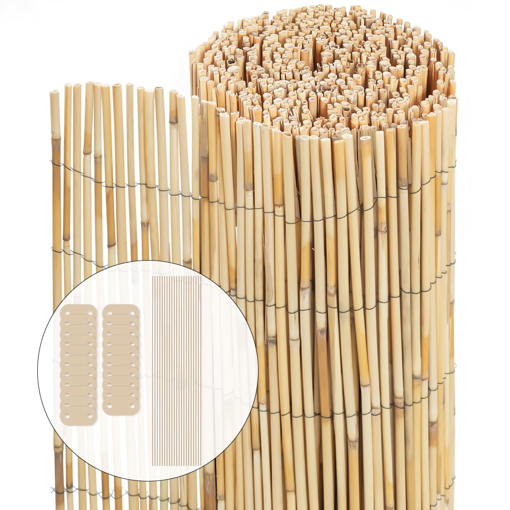 VOUNOT Schilfrohrmatte 140x600 cm, Schilfmatten Sichtschutz, Windschutz & Sonnenschutz, Schilfmatte für Garten, Balkon, Terrasse, Balkonsichtschutz, Gartensichtschutz