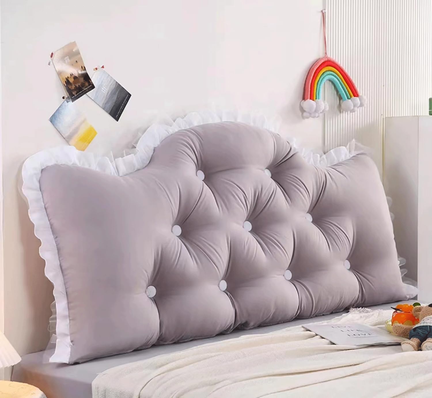 Oreiller de lecture et tête de lit 120 cm gris clair pour lire confortablement dans son lit