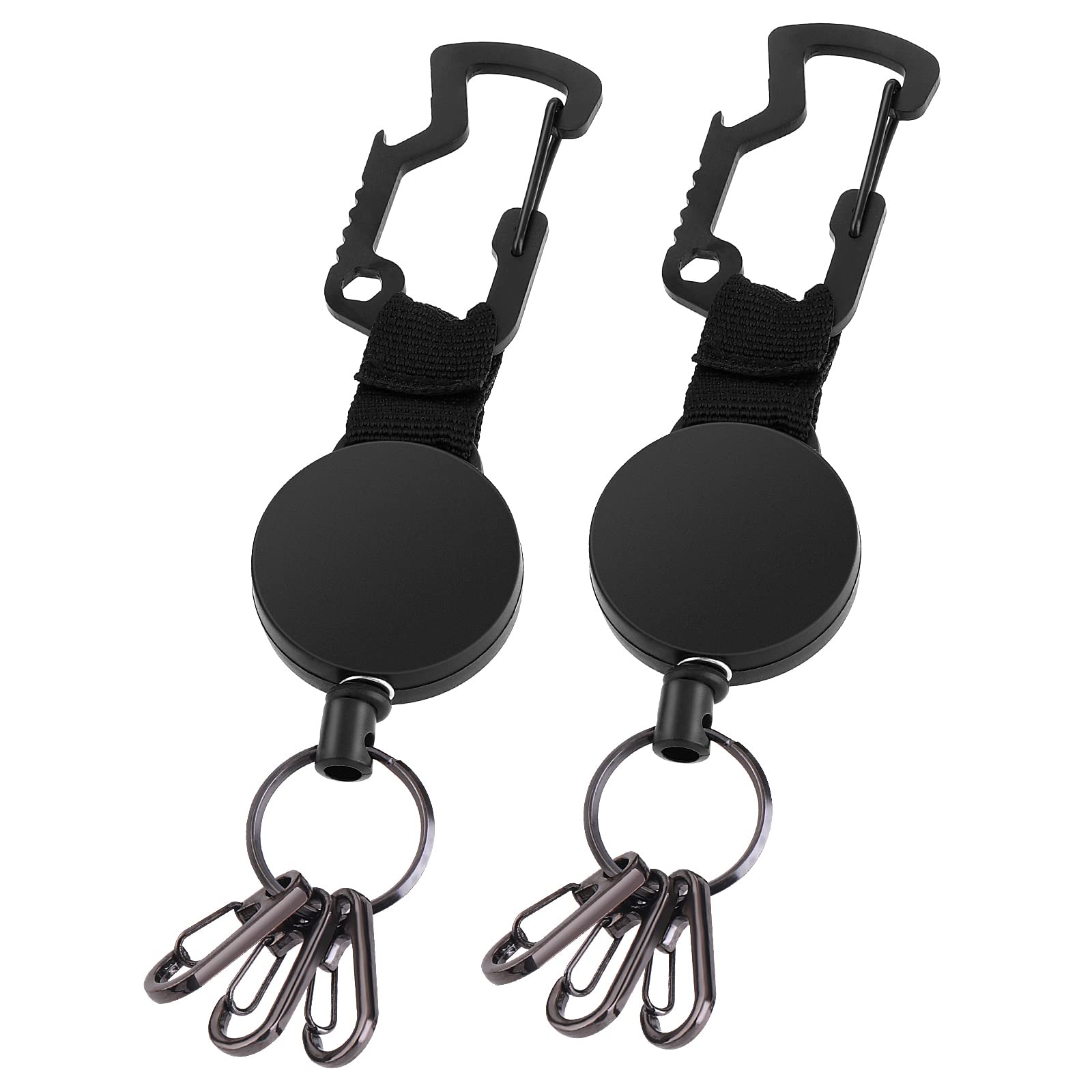 2 Pcs Retractable Keychain Heavy Duty Retractable Key Ring Multifunctional Key Holder with Carabiner Lanyard Badge Reels (with 3 Clips)
