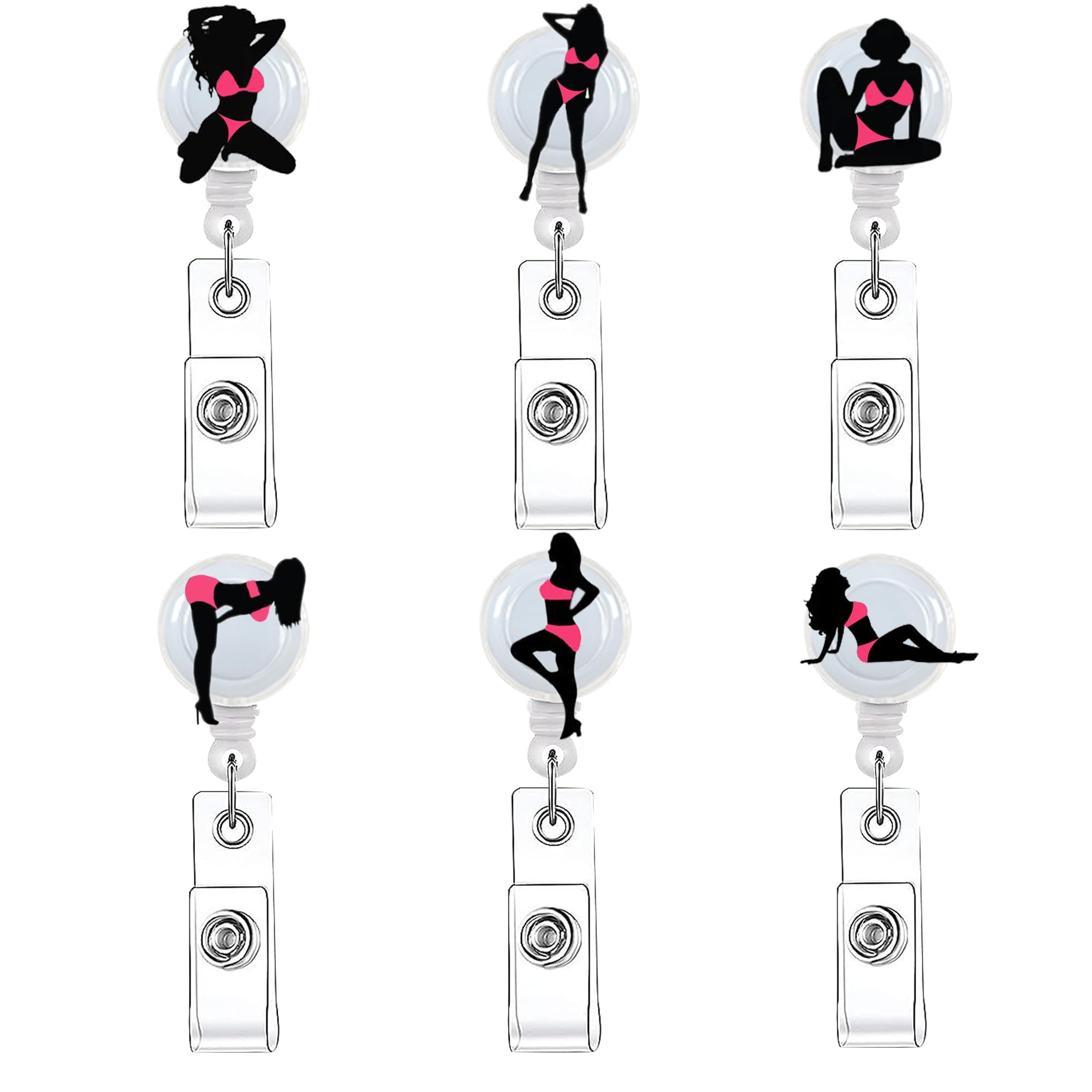 6 Pcs Female Bachelorette Badge Reels Retractable Reel ID for Office Badge Holder with Clip Retractable Badge Clip Badge Reel Nurses Teachers Students Office Worker