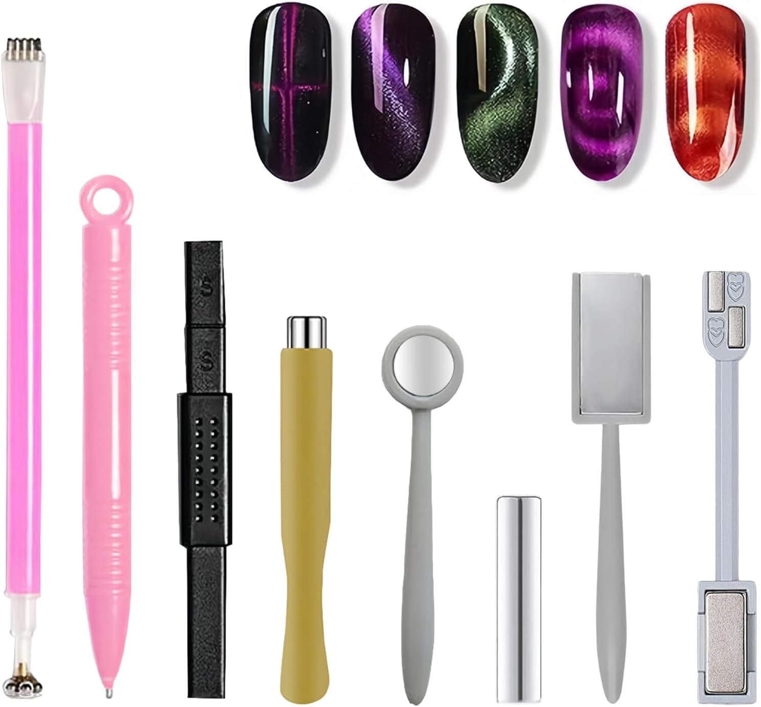 8 stuks nagelmagneet gereedschapsset, sterke magneet nail art pen gereedschap, Cat Eye magneet stick dotting pennen, plaat toverstaf board sterke zuignagel magneet voor doe-het-zelf magische 3D
