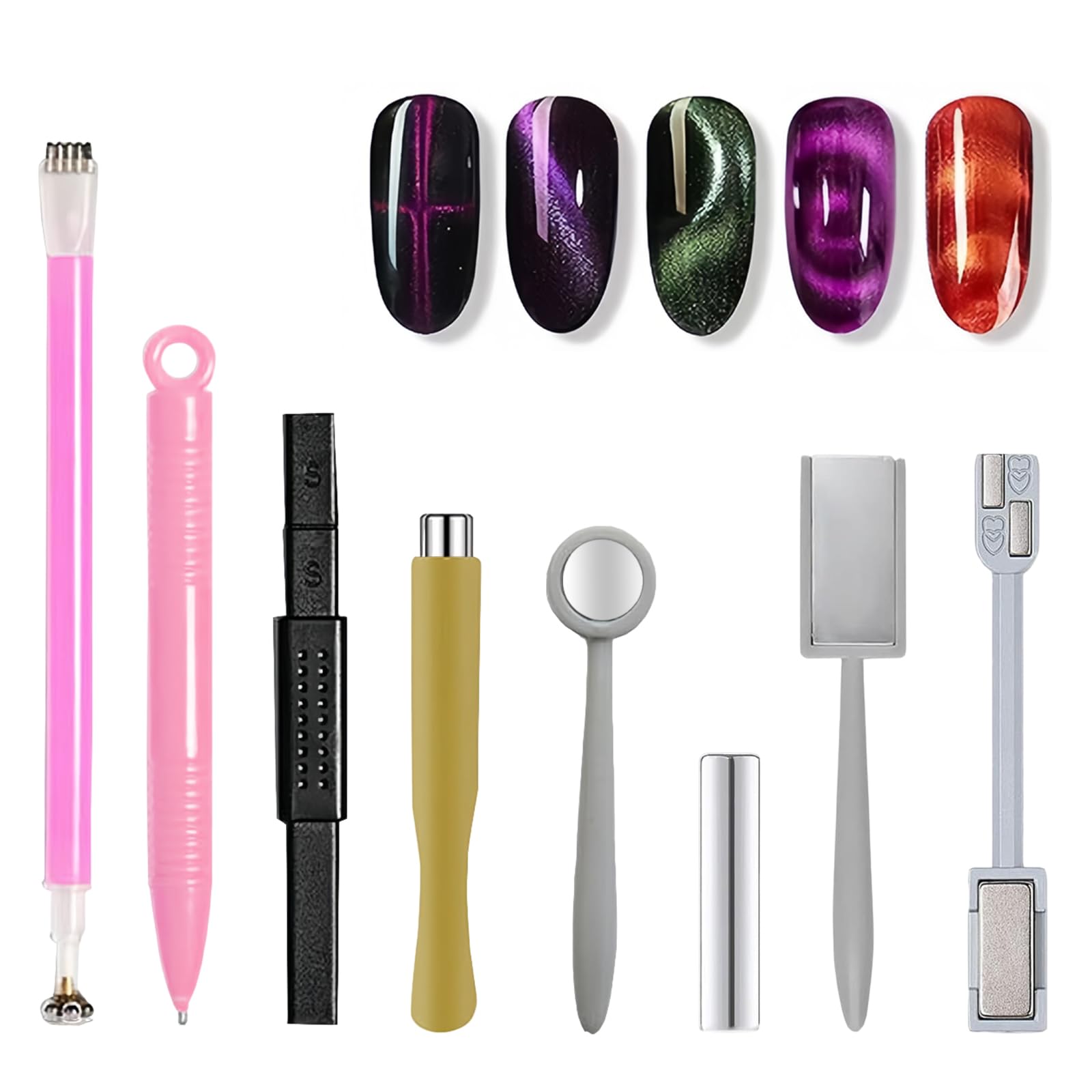 8 PCS Nail Magnet Tool Set, Strong Magnet Nail Art Pen Tool, Cat Eye Magnet Stick Dotting pens