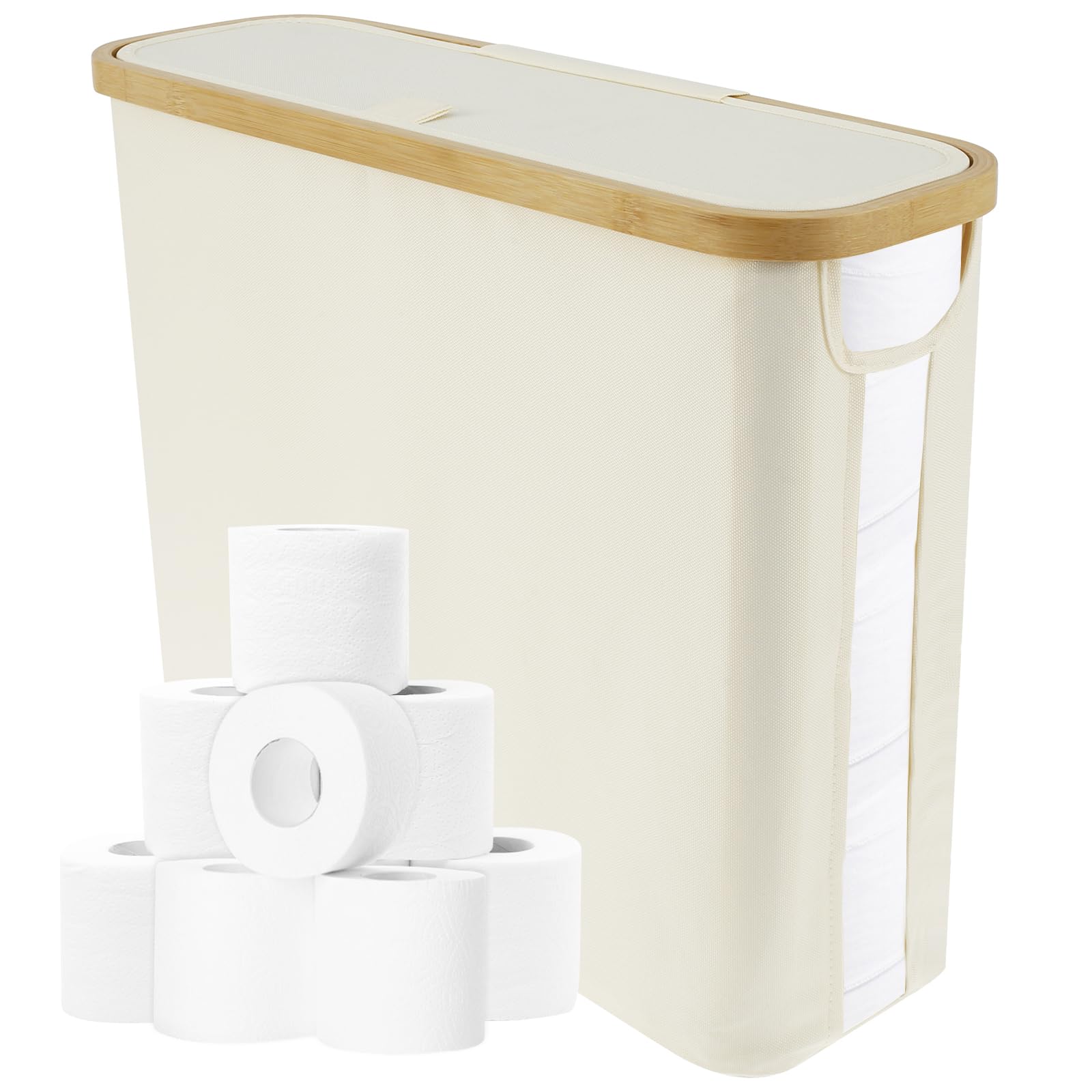 Yunyouc White Toilet Paper Storage, Large Capacity Toilet Paper Basket Holds Up To 12 Rolls, Lightweight Multifunctional Organizer Basket With Side Window, For Tight Spaces (White)