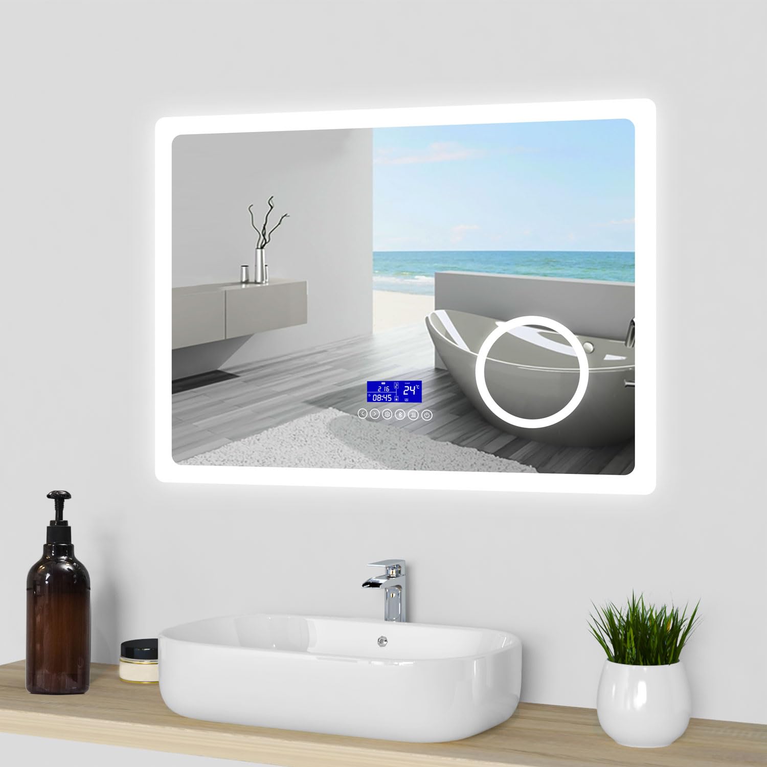 Biubiubath Espejo de baño LED 80×60cm + Bluetooth + Lupa