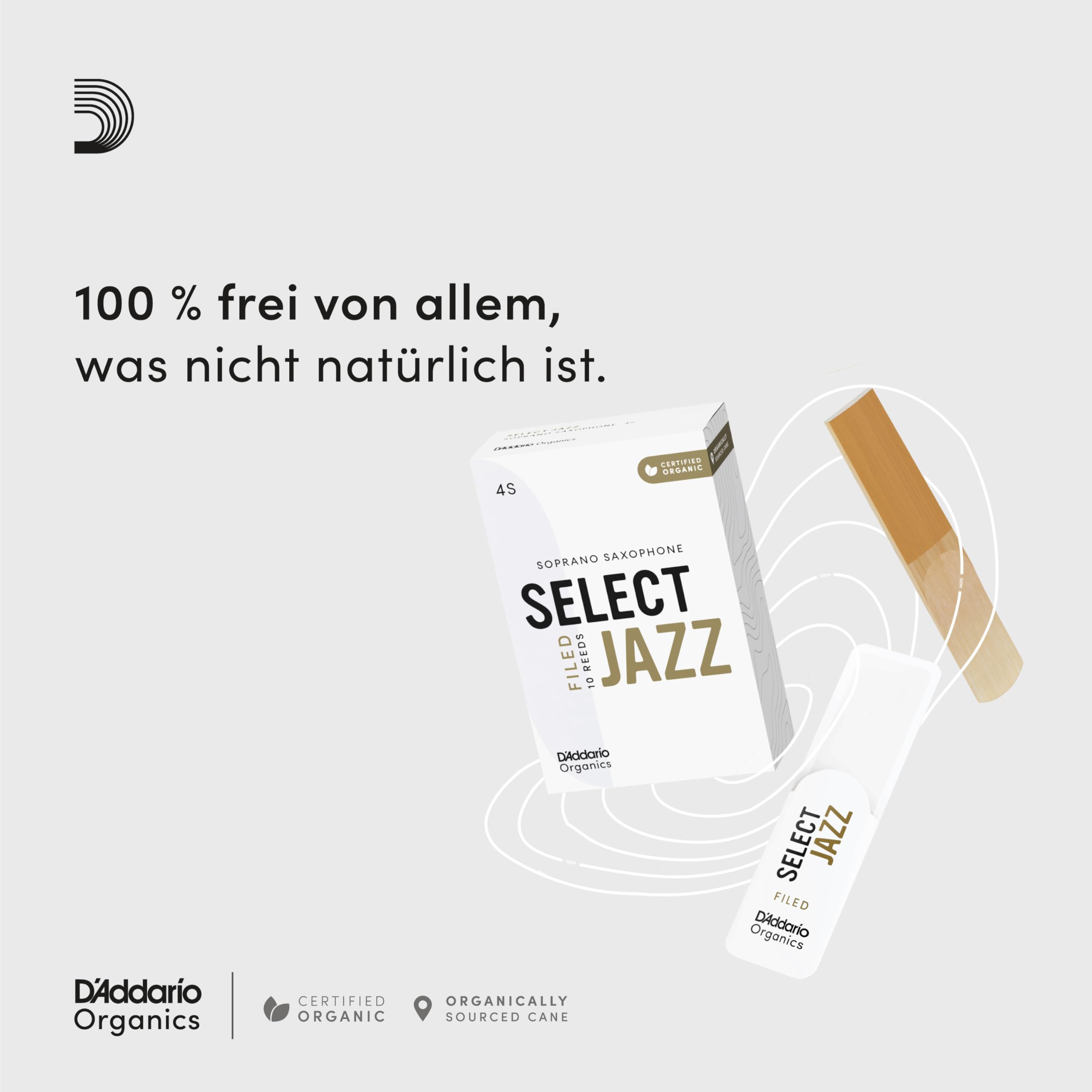 D'Addario Organisch Select Jazz Filed Alto Saxophon-Stimmzungen - Saxophonrohre - 3 Mittel, 10 Packung