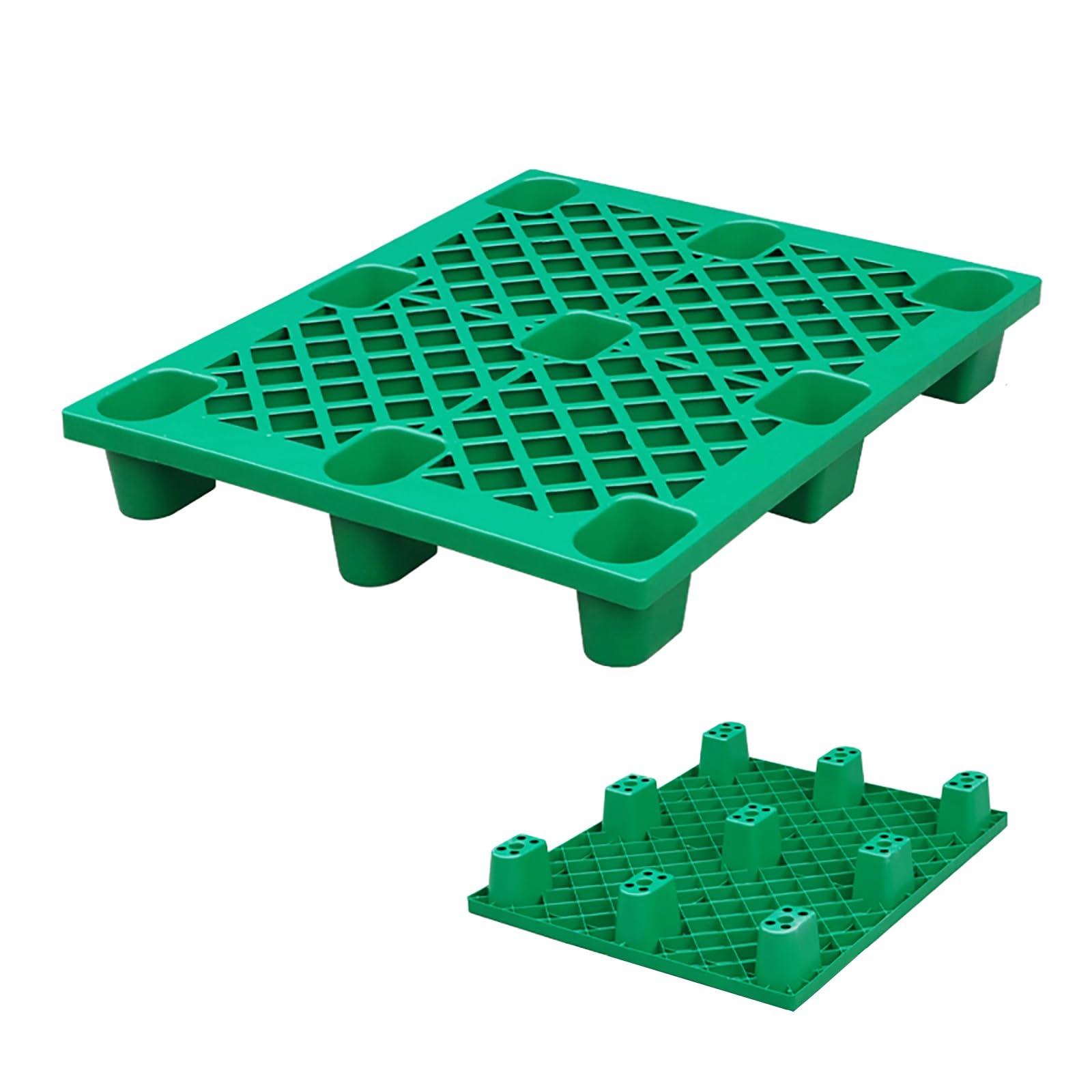 Palettes emboîtables en plastique polyéthylène – Solution de stockage de sol résistante à l'humidité pour sous-sol et cuisine – Palettes vertes épissables pour une niisation efficace