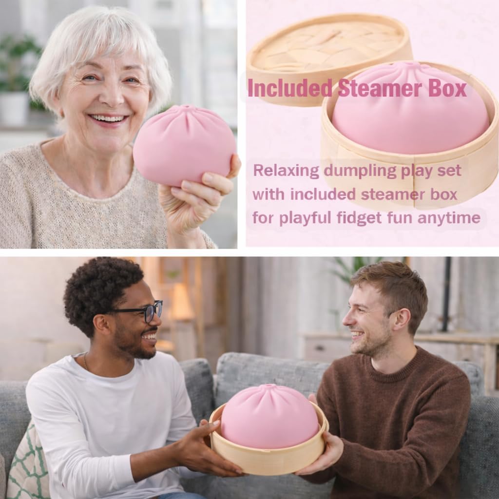 Gaint Dumpling Squishy Box Bao Bun Squishy Dumpling Squeeze Stress Balls Fidget Sensory Toys Easter Basket Stuffers for Kids Adults Boys Girls-Pink
