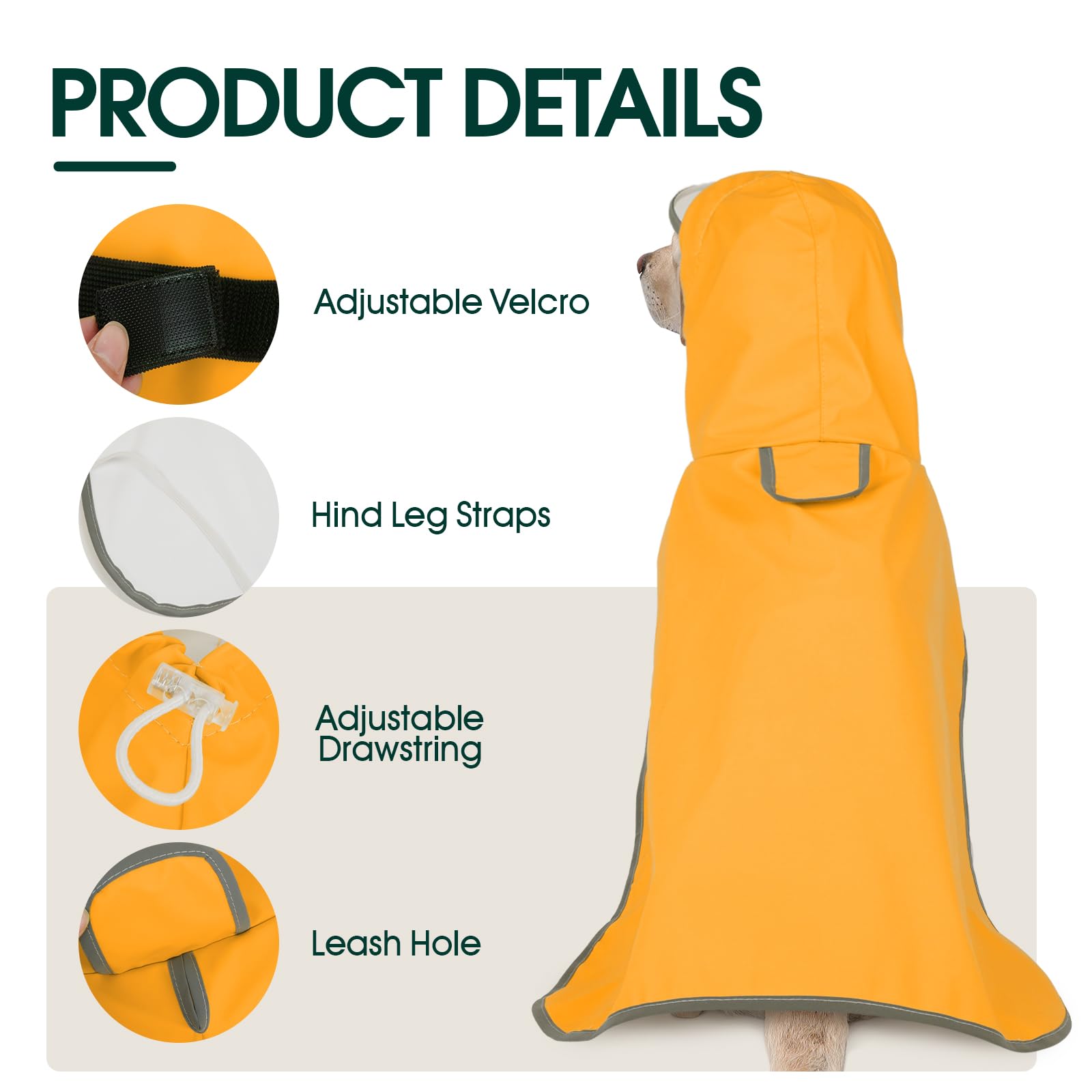 Kuoser Dog Raincoat, M Waterproof Dog Coat with Reflective Trim, Lightweight Pet Rain Slicker, Outdoor Windbreaker - Image 3