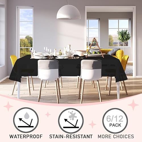 Miniatura 3 de D&Z Paquete de 6 manteles rectangulares de plástico negro de 54 x 108 pulgadas, manteles desechables para interiores o exteriores, fiestas,