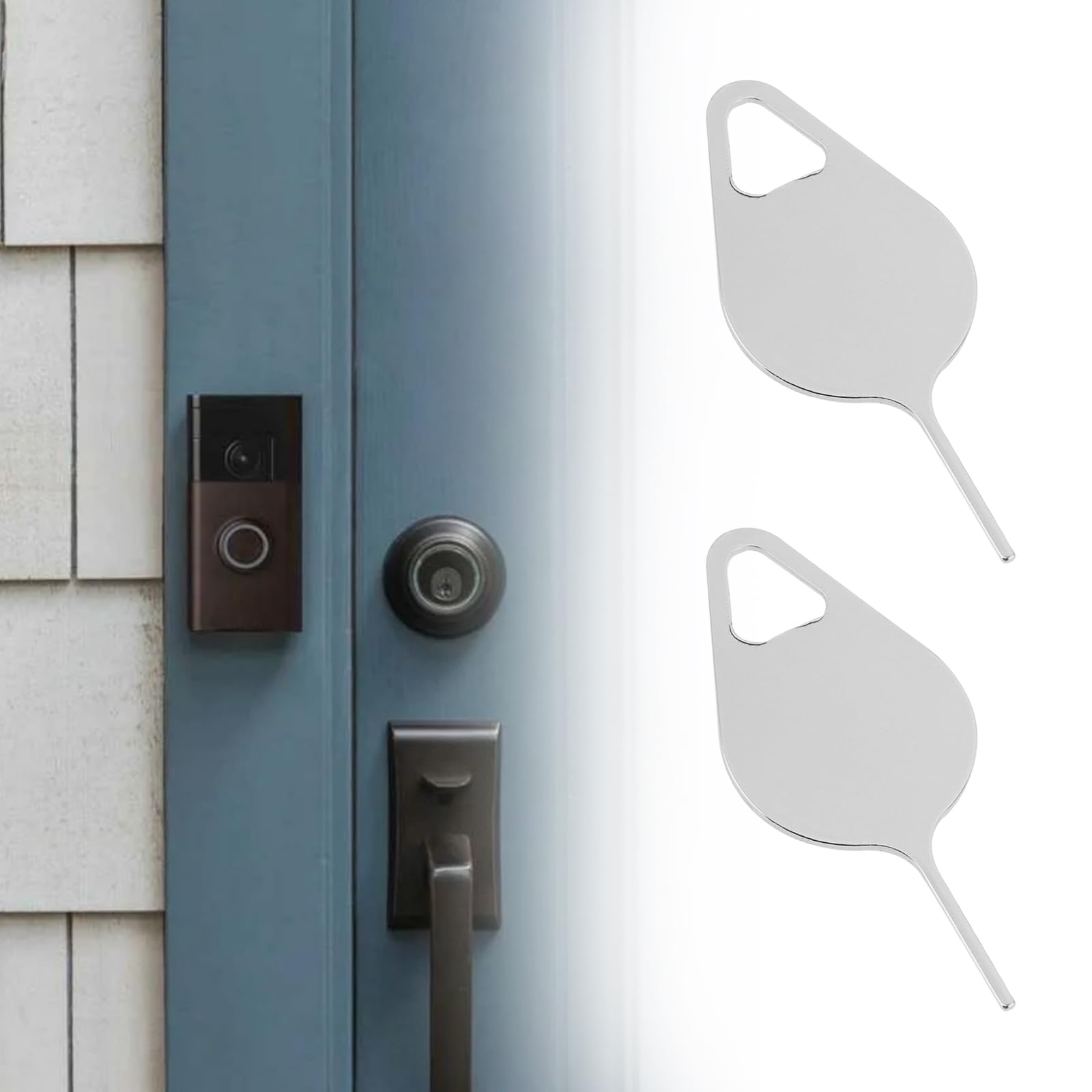 SG Store 8PCS Doorbell Key Tool Compatible with Blink Compatible with Eufy Flat Head Pin and Pointed Head Pin with Keychain Key Door Bell Release Removal Replacement Tool Silver - Image 3