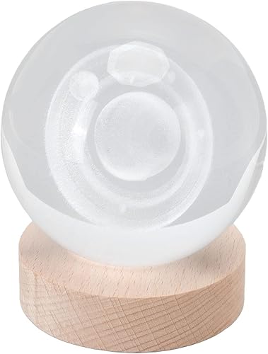 Lámpara de noche Saturno 3D, luz nocturna de bola de cristal, lámpara de noche de bola de vidrio LED con base de madera, decoración de fantasía,