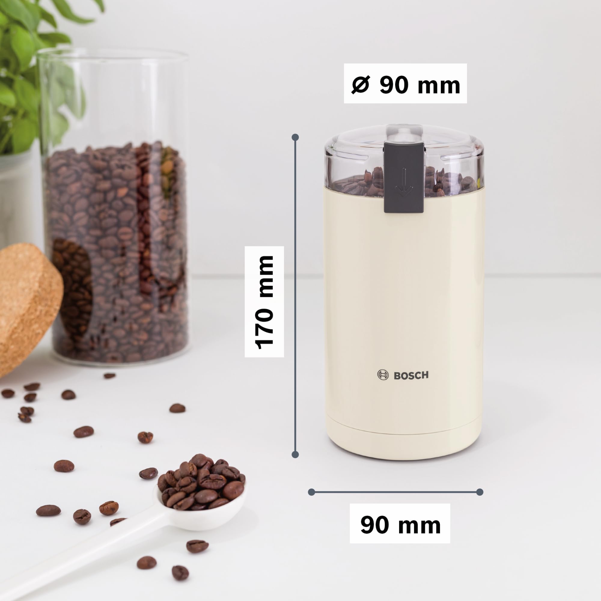 Bosch Macina Caffè e Spezie TSM6A017C, 180 W, 150 g/min, 2 Lame Acciaio Inox, Plastica, Beige