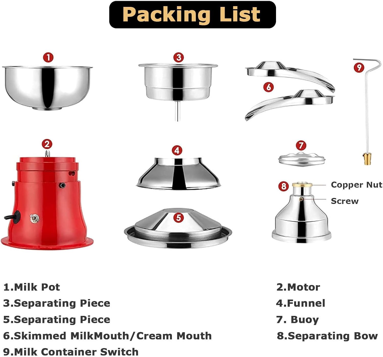 Dairy Professional Whipped Cream Dispenser Milk and Cream Butter Separator Machine with 8L Bowl for Cow Milk - Electric Fresh Cream Separator 50L/H for Farmer