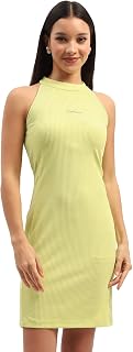 Madame Typography Printed Back Zip Neon Green Bodycon Dress