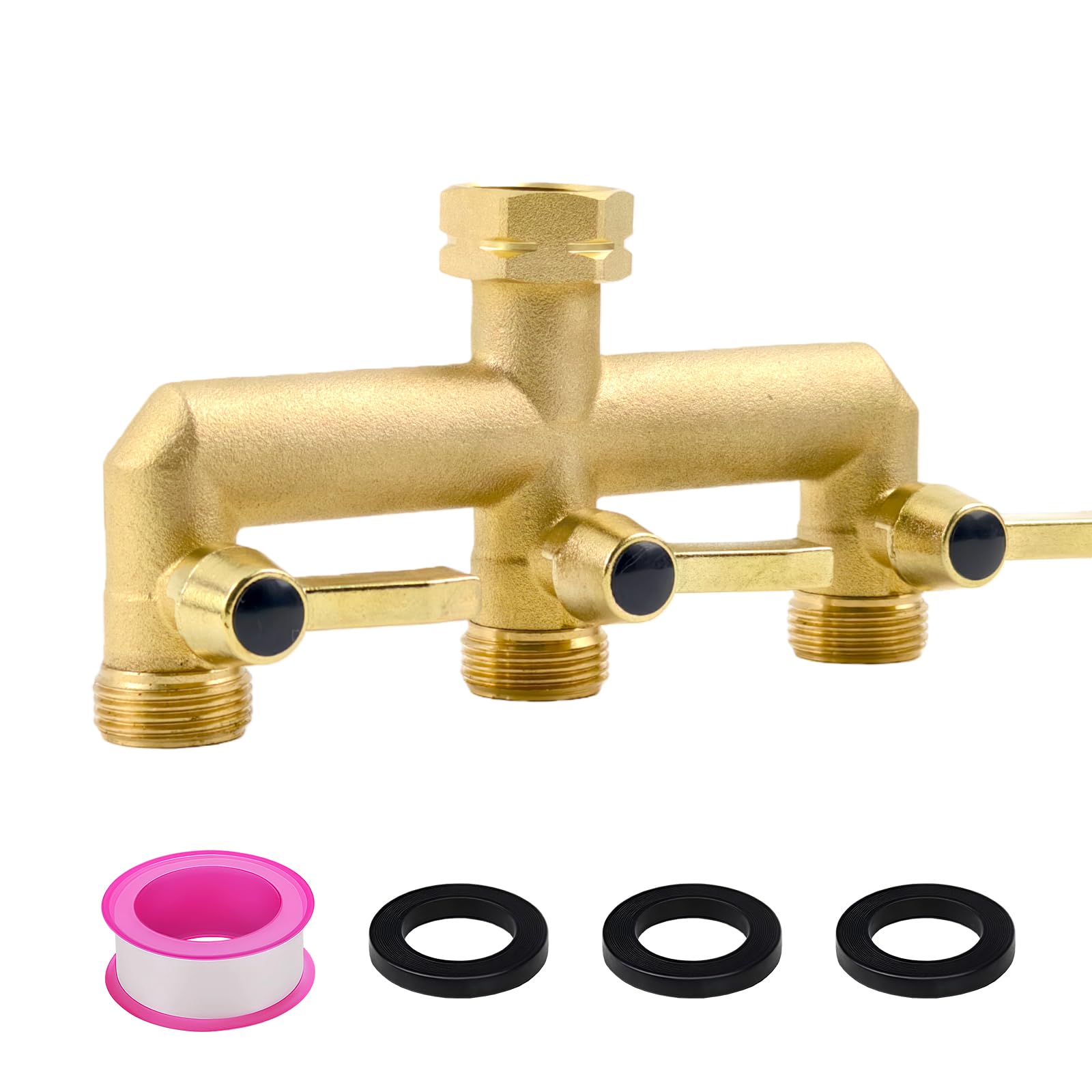 CHSEEO 3 Way Solid Garden Brass Hose Splitter Tap, Heavy Duty Outdoor Hose Splitter Garden Tap Adaptor Water Pipe Individual Shut Off/ON Valve, Perfect for Outdoor Tap and Garden Irrigation Watering