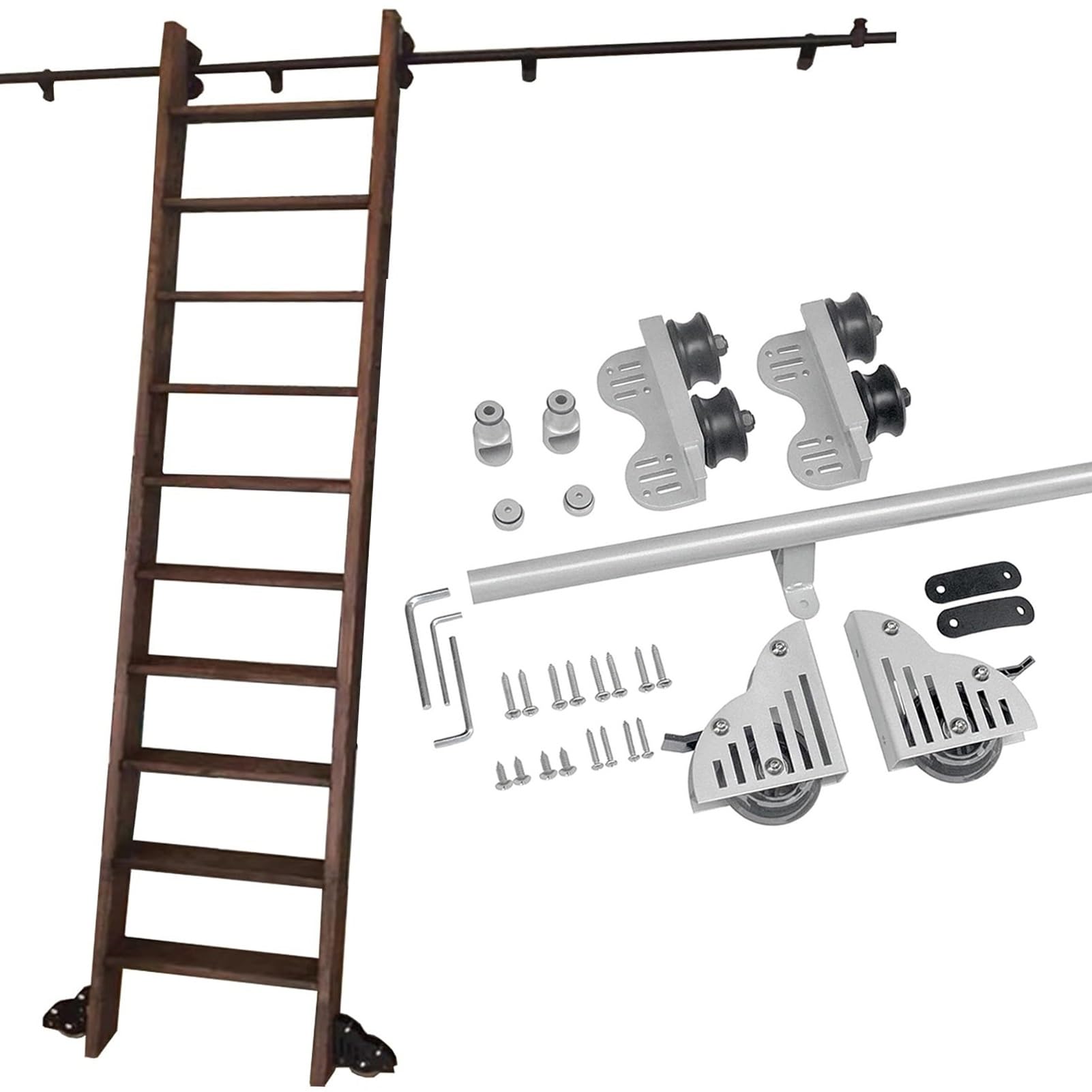 Rail coulissant tube rond durable et quincaillerie haut de gamme pour échelle roulante