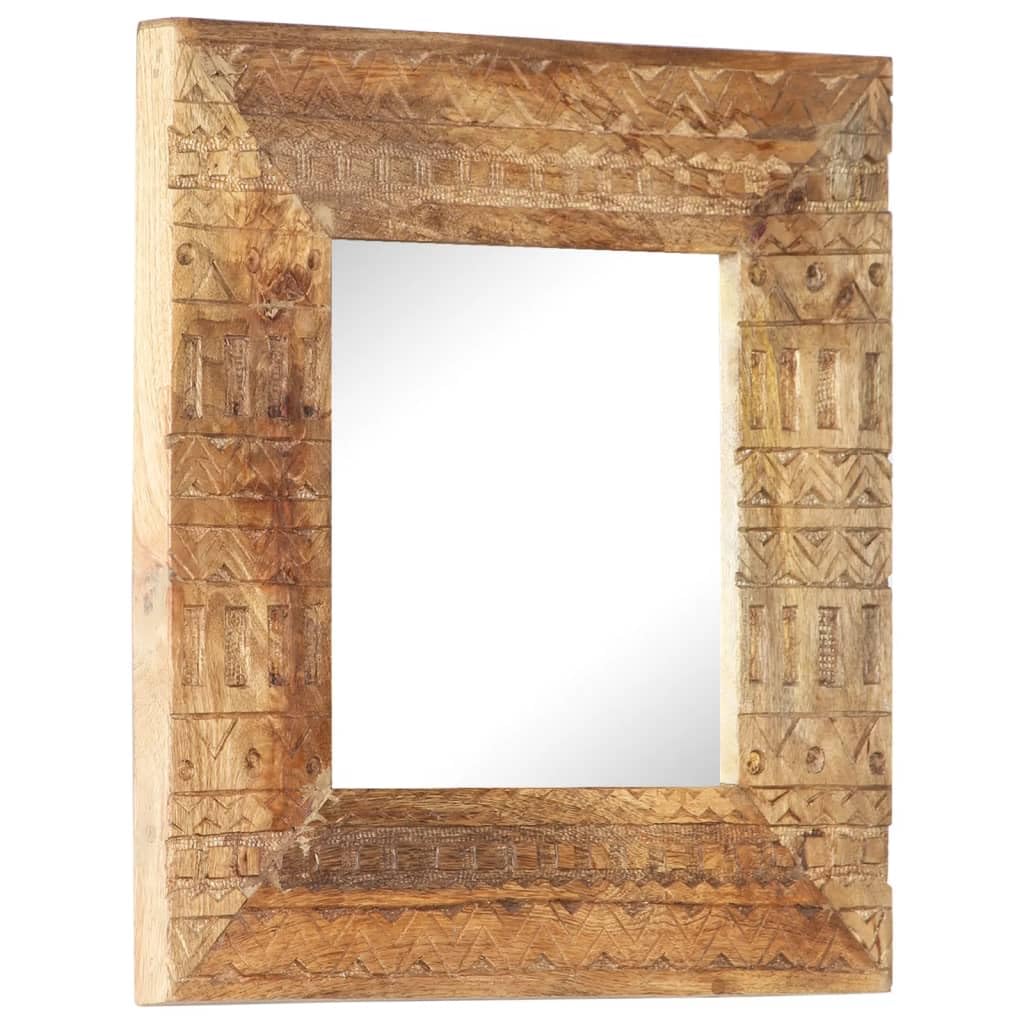 Ręcznie rzeźbione lustro z litego drewna mango, 50 x 50 x 2,5 cm, z ramą, lustro ścienne do łazienki, sypialni, salonu, dekoracyjne lustro stojące do przedpokoju i garderoby