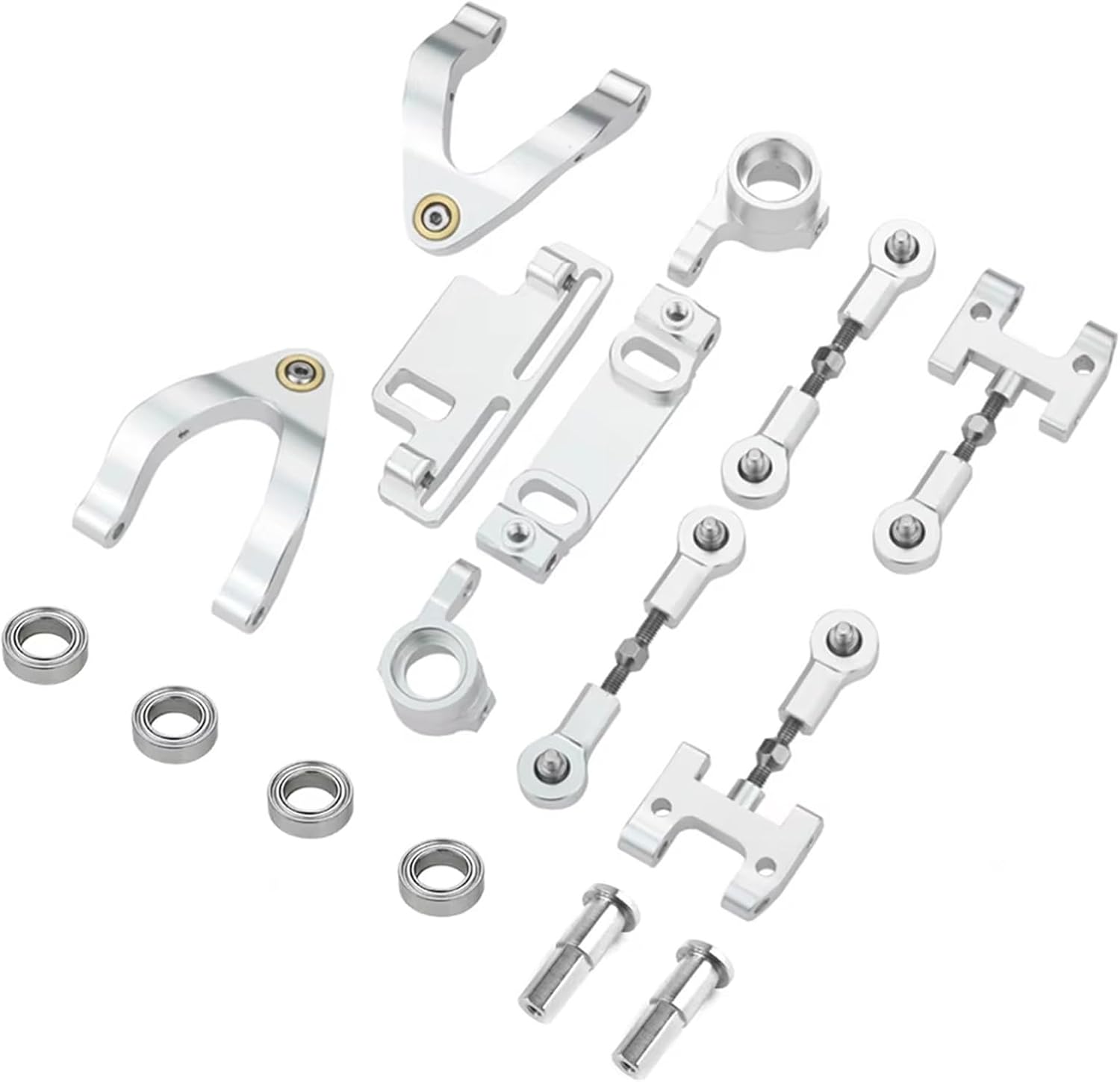 RC Car Parts for WPL D12 D22 D32 D42 Metal Steering Cup Upper Lower Arm Steering Slider Turning Block Link Rod Kit 1/10 RC Car Upgrade Parts Accessories(Silver)