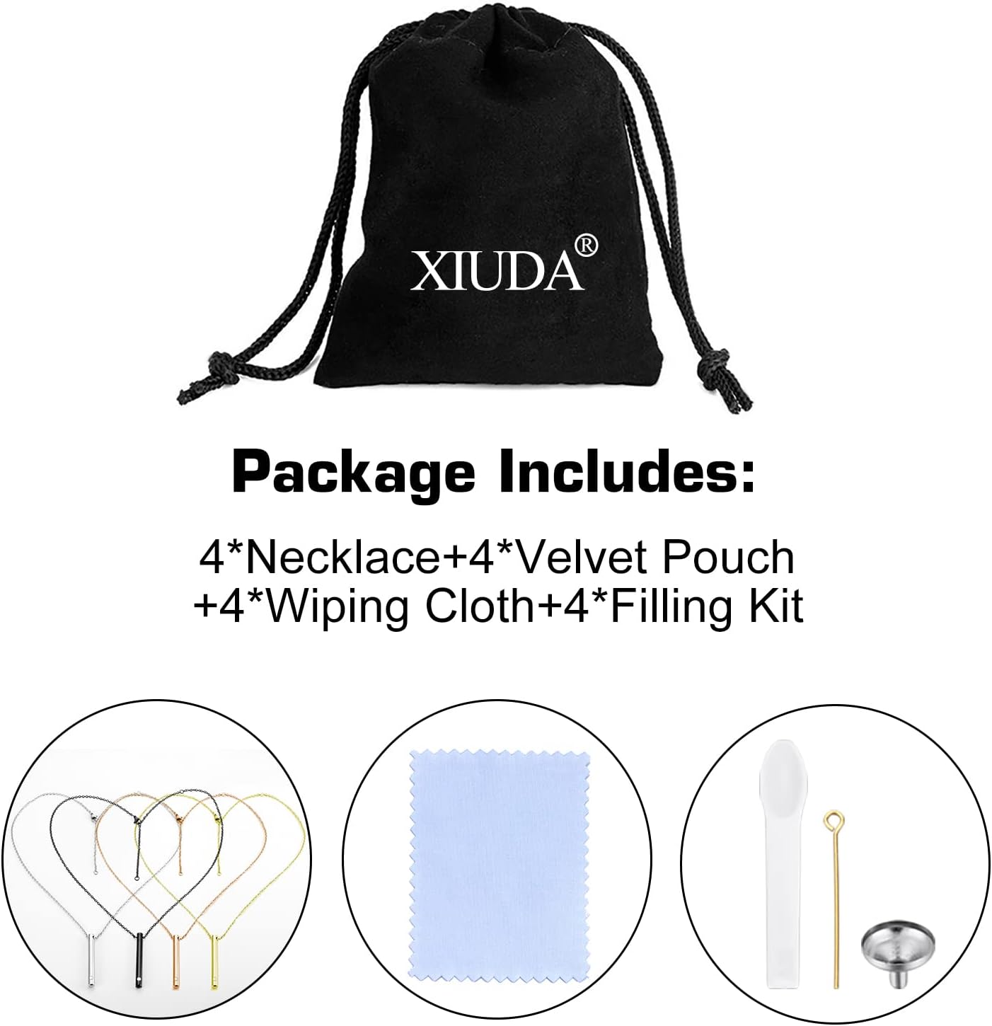 XIUDA Urn Necklace for Ashes Stainless Steel Cremation Necklace with Crystal Memorial Pendant Necklace