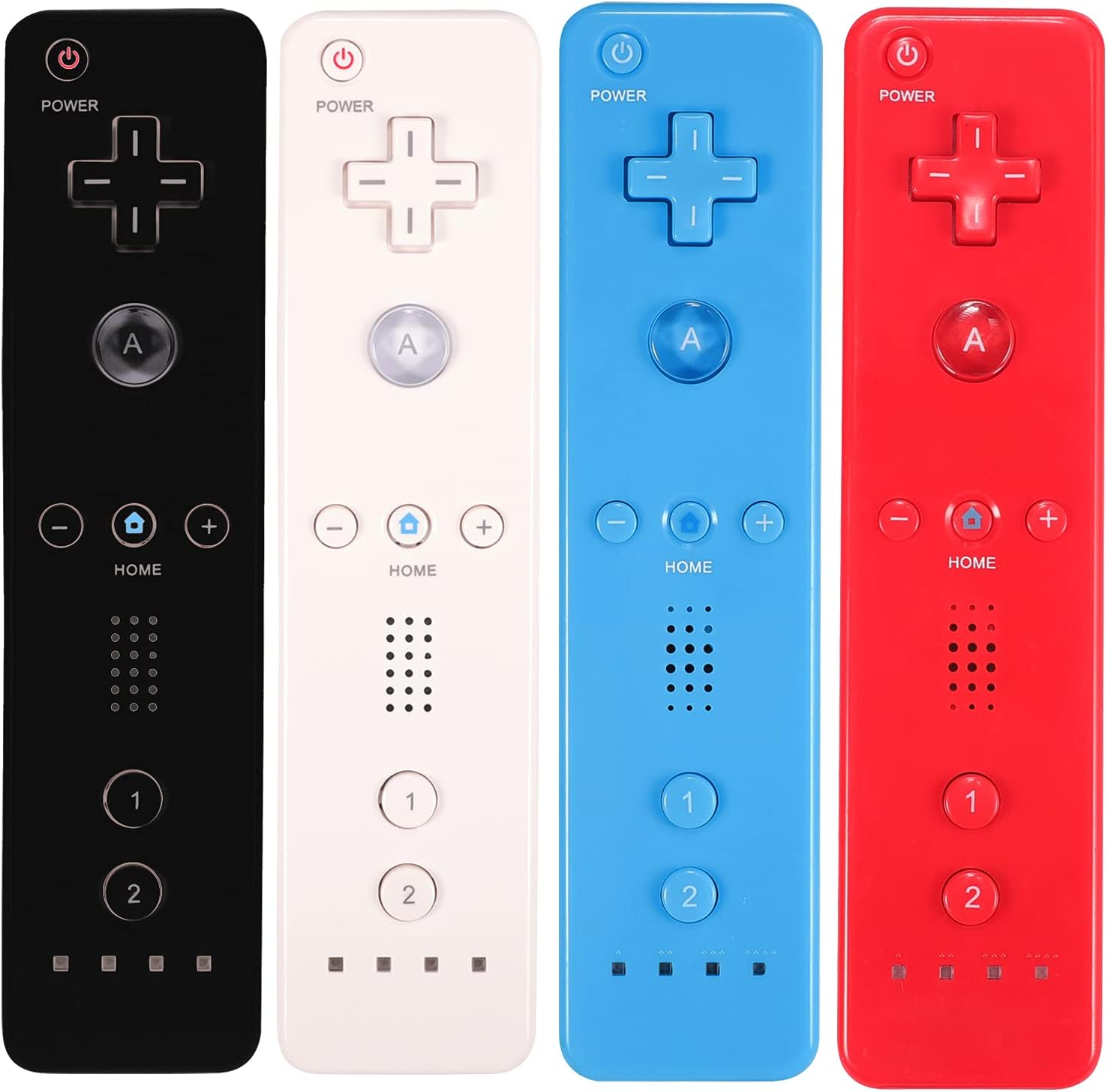 Yosikr Remote Controller for Wii/Wii U, with Silicone Case and Wrist Strap (4 Pack, White+Black+Blue+Red)