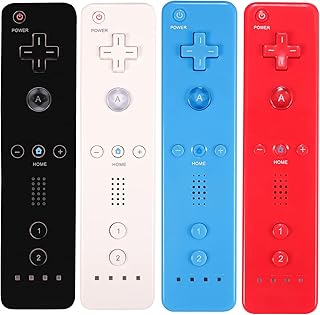 Wii Controller 4 Pack, Wii Remote Controller with Silicone Case and Wrist Strap Compatible for Wii/Wii U Console - White+Black+Blue+Red