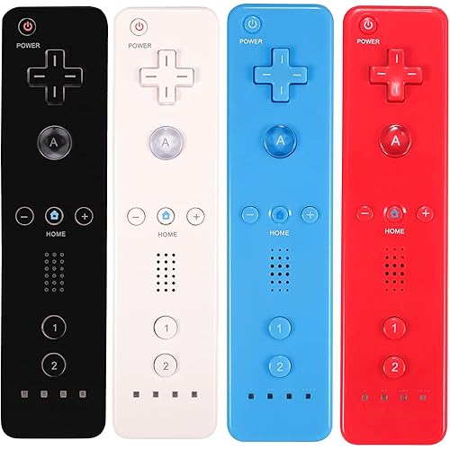 Yosikr Remote Controller for Wii/Wii U, with Silicone Case and Wrist Strap (4 Pack, White+Black+Blue+Red)