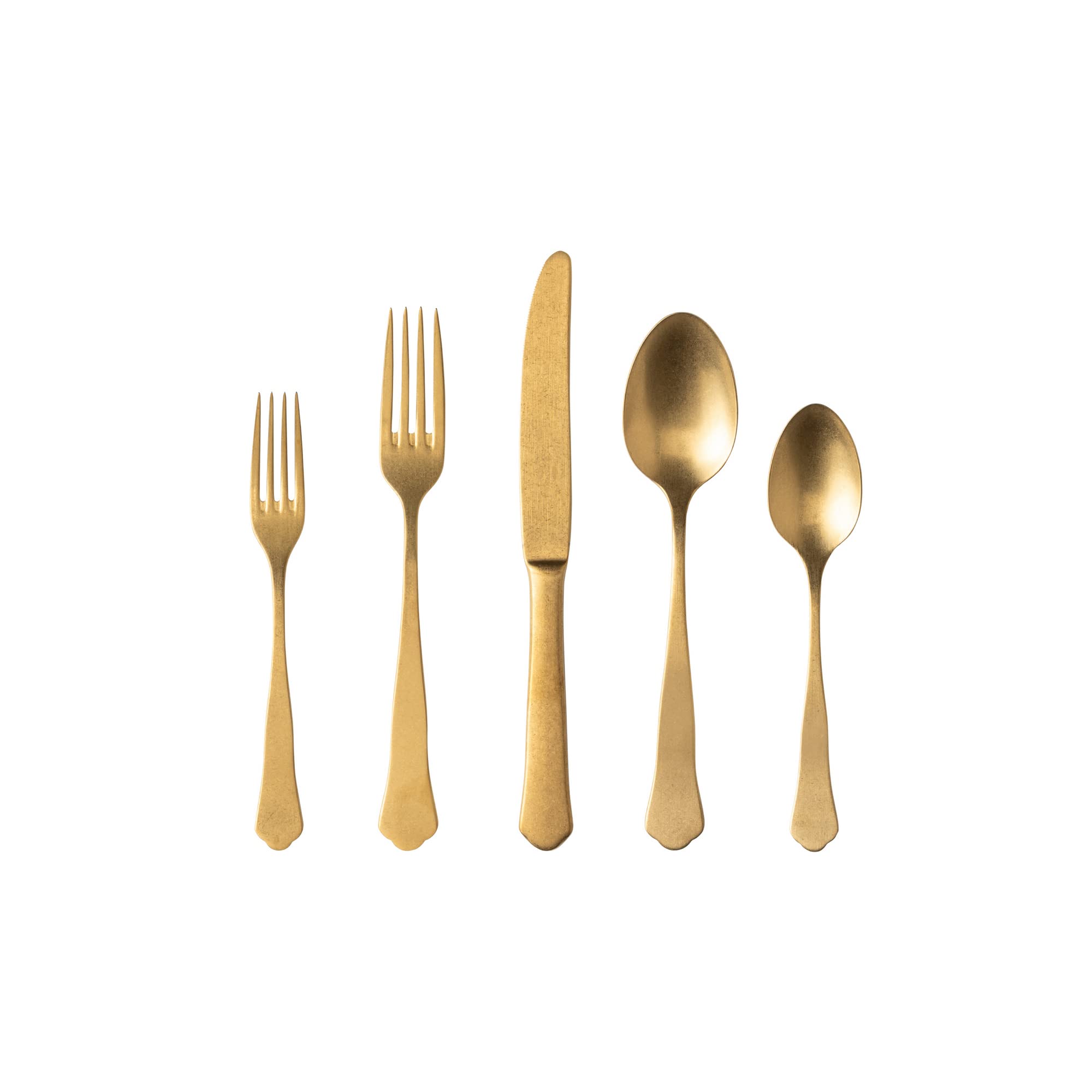 Costa Nova5-Piece Silverware Service for 1 - Prado Collection, Vintage Gold Brushed Finish | Stainless Steel Cutlery | Dishwasher Safe Flatware | Restaurant Quality Dinnerware