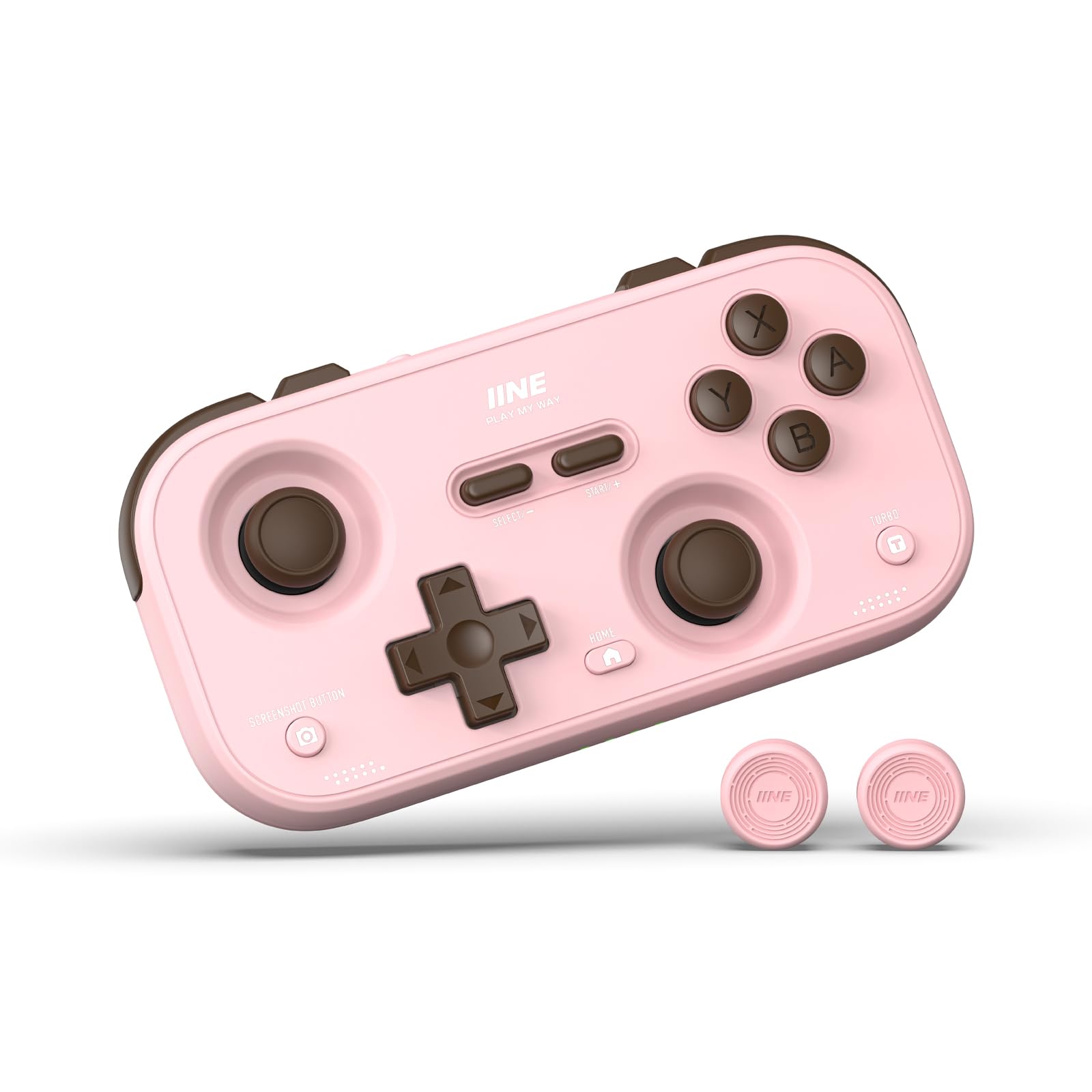 IINE Retro Pocket Game Controller with Hall Effect Joysticks, Switch 1 & 2 Compatible, Wireless Gamepad for Steam Deck, PC, Android, iOS, Customizable D-Pad, Vibration & Motion Control (Berry Choco)