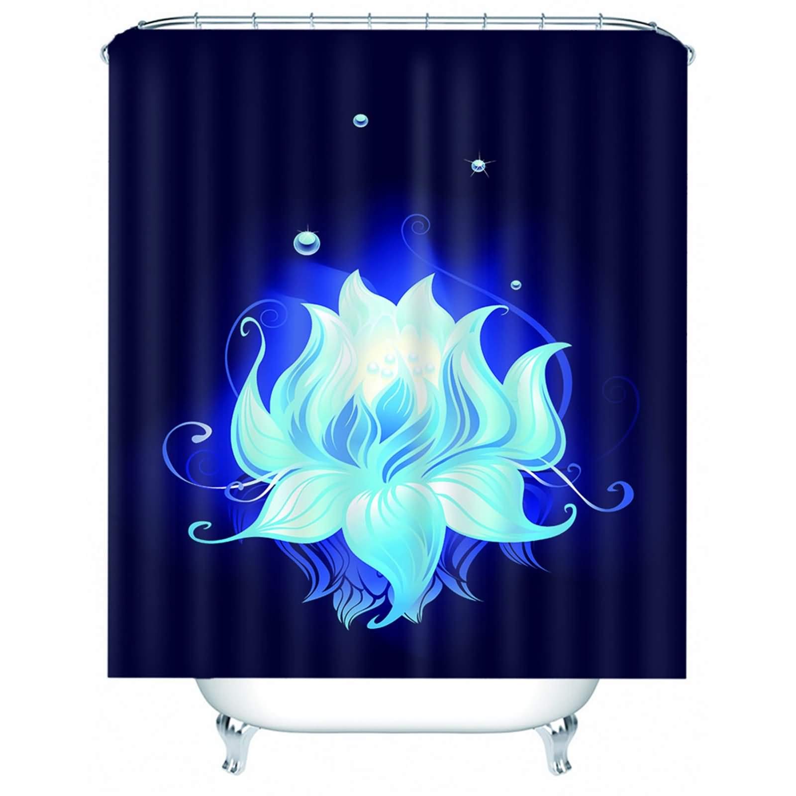 Ehomery Style 2 Shower Curtain Liners Fabric Hookless Shower Curtains Luminous Flower Shower Curtain Linen Modern Shower Curtains Extra Long Polyester Dark Blue & 12 Hooks Rings, 120X180cm