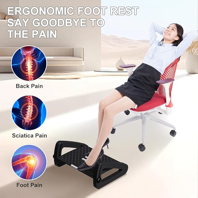 Reposapiés Ajustable Ergonómico para Escritorio con Rodillos Masajeadores - Negro miniatura 3