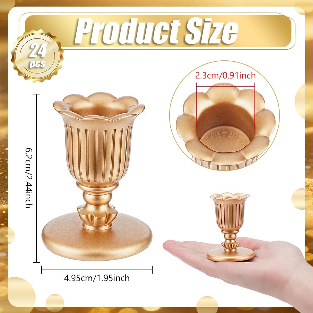 24 Pcs Vintage Candlestick Candle Holders, 1.95x2.44Inch Gold Candle Holder Gold Candles Stick for Mother's Day Wedding Party Anniversary Table Fireplace Home Decoration