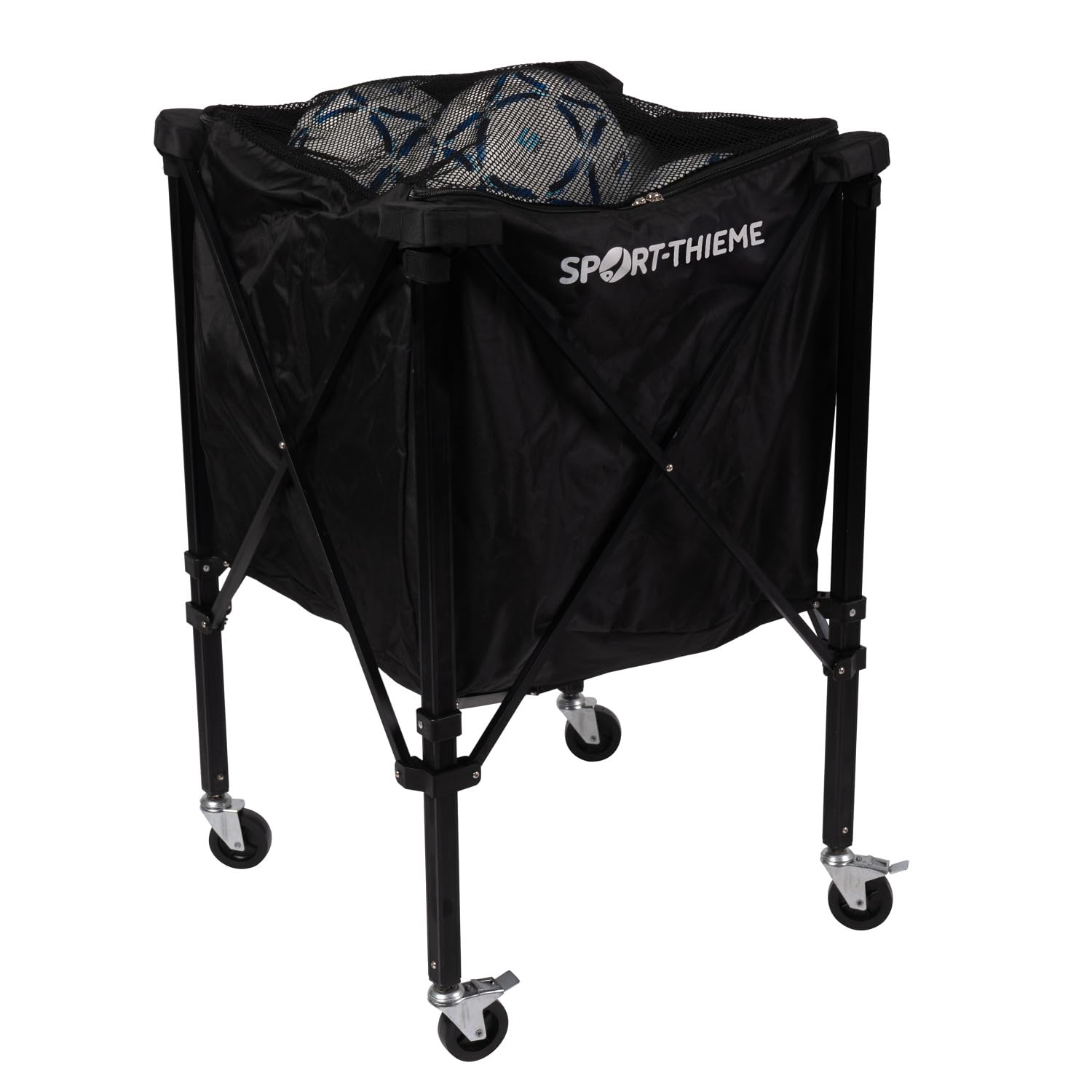Sport-Thieme Ballwagen Faltbar | Platzsparend verstaubar mit 4 Rollen und Feststellern | Für 15 Bälle Größe 5 | 60x60x88 cm | 3,1 kg | Traglast 10 kg | Mit Aufsatz