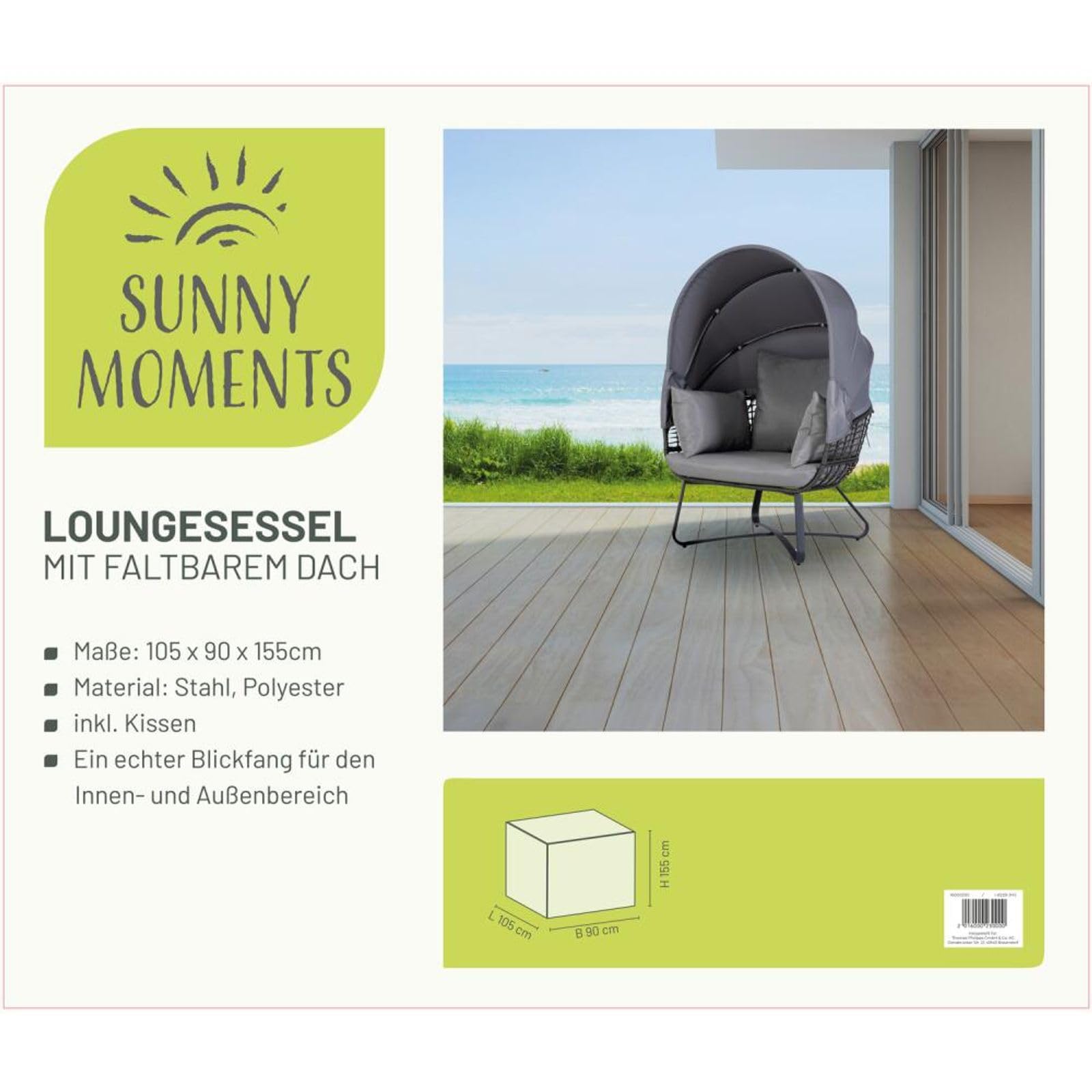 BURI Egg Chair fotel wypoczynkowy, 110 x 156 cm, ze składanym dachem, fotel outdoorowy, krzesło ogrodowe
