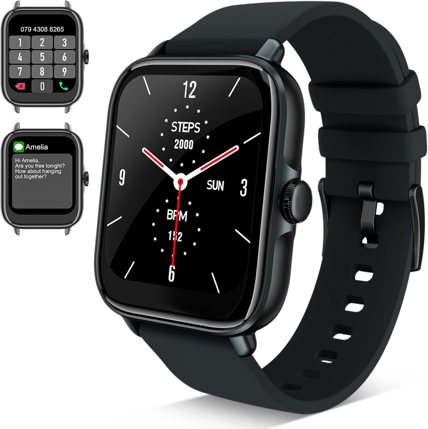 SMART-J PRIME PULSE - Smartwatch 1,7" con Doppio Cinturino Nero e Grigio | Chiamate, Whatsapp, Contapassi, Cardiofrequenzimetro, Assistente Vocale |Uomo e Donna, Compatibile Android e iOS