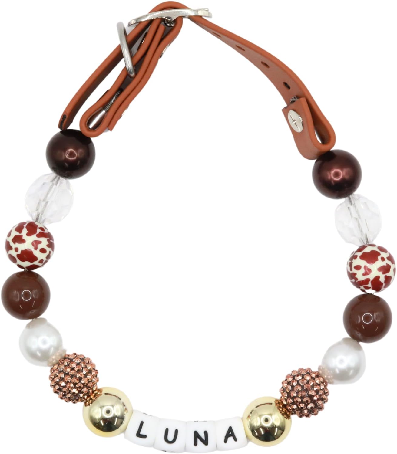 Adjustable Beaded Name Dog Collar Fashion For Small Medium And Large Dogs Rhinestone Necklace Handmade Girl Boy Bling Fancy Female Cats Pretty Pearls Perla Cute Rinbow Heavy Duty-Bubblegum Beads 20MM